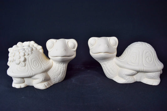 Set of 2 Clay Magic Flower and Plain Turtle | Paint Party | Unpainted Ceramic Bisque | Do It Yourself Craft | Kid's Paint Project