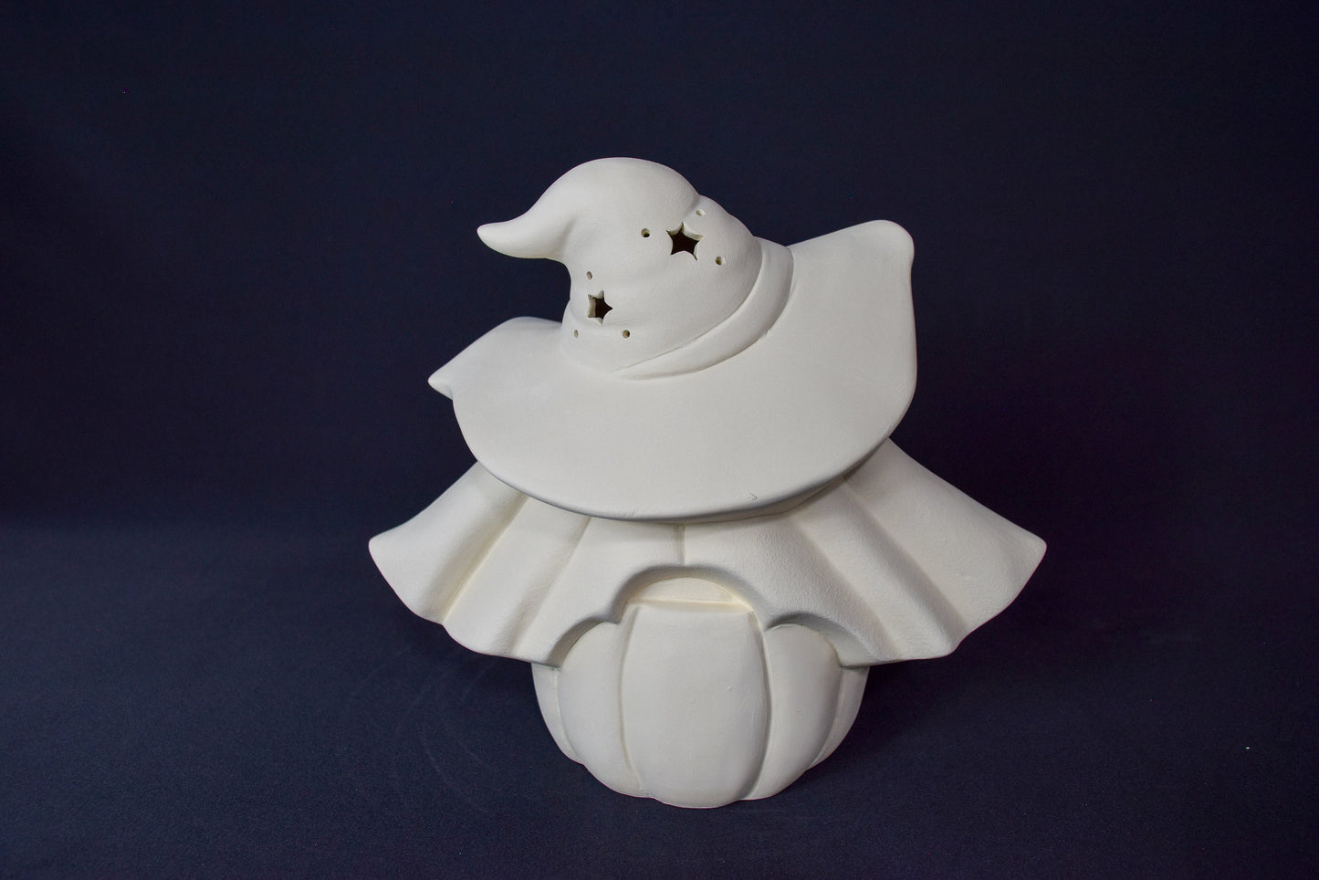 Unpainted Ceramic Witch Hat Bat on Light-Up Jack-o-Lantern: DIY Halloween Craft & Tree Topper