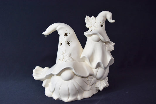 DIY Unpainted Fall Gnome Ornament - Ceramic Bisque Clay Figure for Painting - Halloween Decor Craft