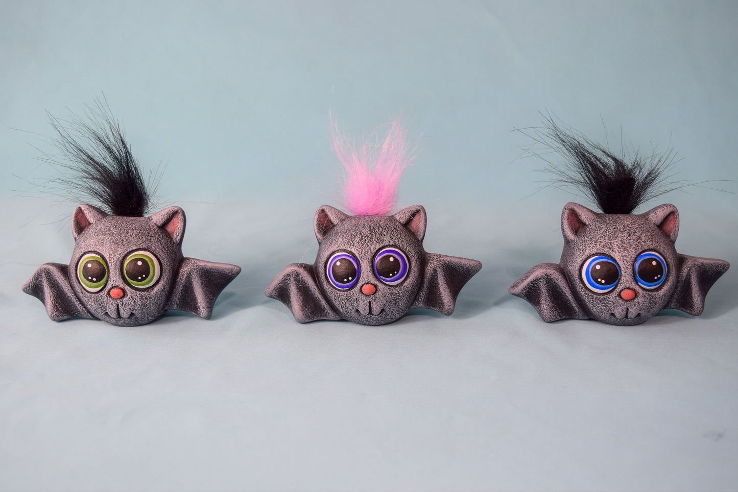 Set of 3 Cute Little Fuzzy Halloween Bats | Clay Magic | Fall and Halloween Decor | 3 Cute Little Halloween Baby Bats | Home Decor