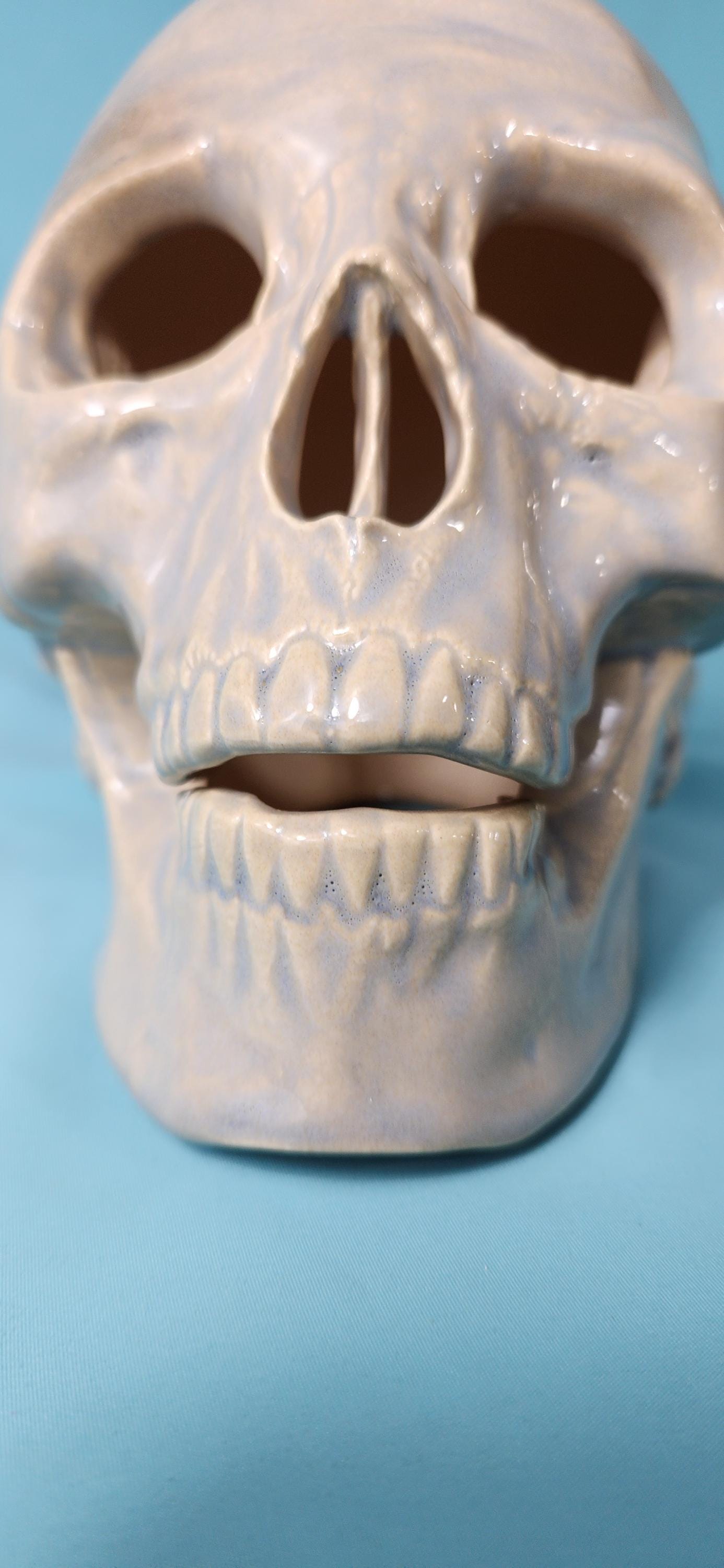 Spooky Glazed Ceramic Skull
