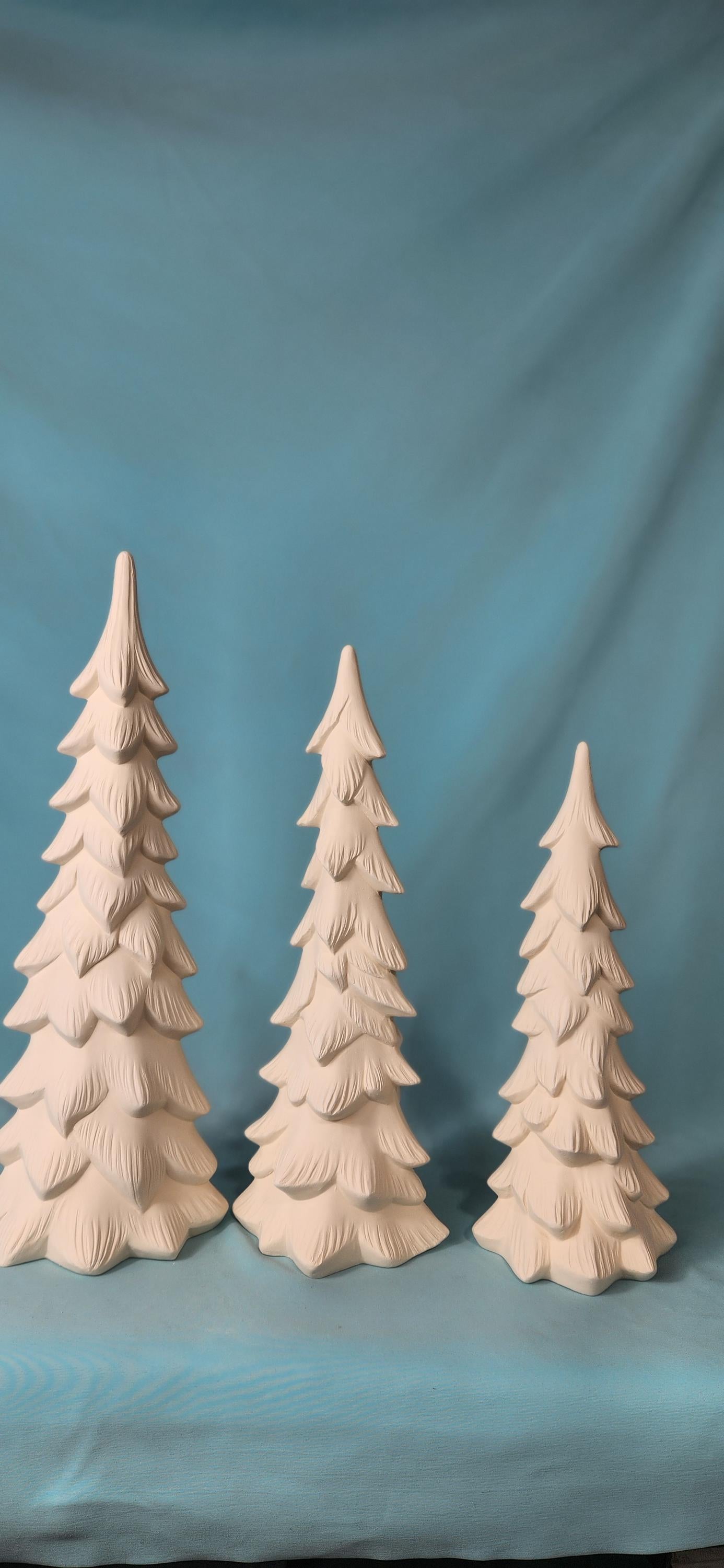 Ready To Paint | Select Your Size | Wispy Bisque Trees | Heirloom Ceramic Tree | Winter Holiday Decor | Night Light - Teresa's Ceramics