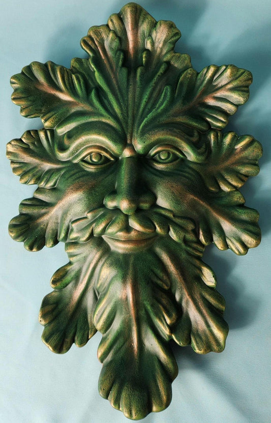 Leafman Greenman Nature Plaque: Handmade Copper & Gold Garden Wall Art Decor for Outdoor Spaces