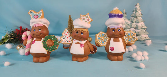 set of 3 christmas themed gingerbread baker people