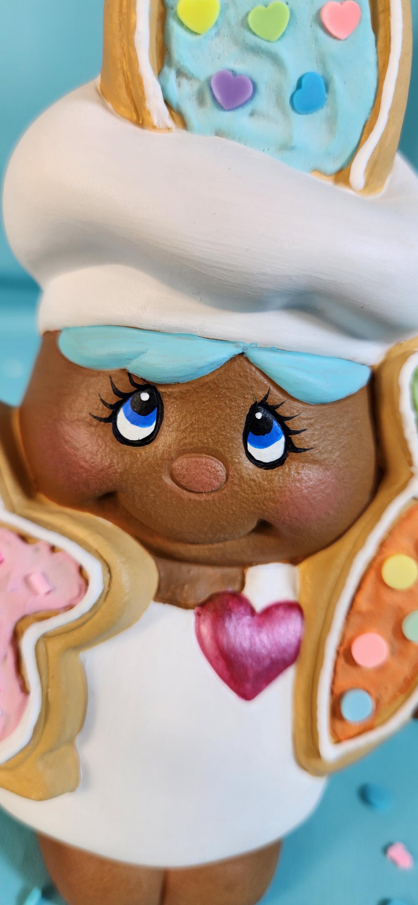 Easter Ceramic Gingerbread Baker Figurine: Festive Cookie Chef with Bunny & Carrot Decoration