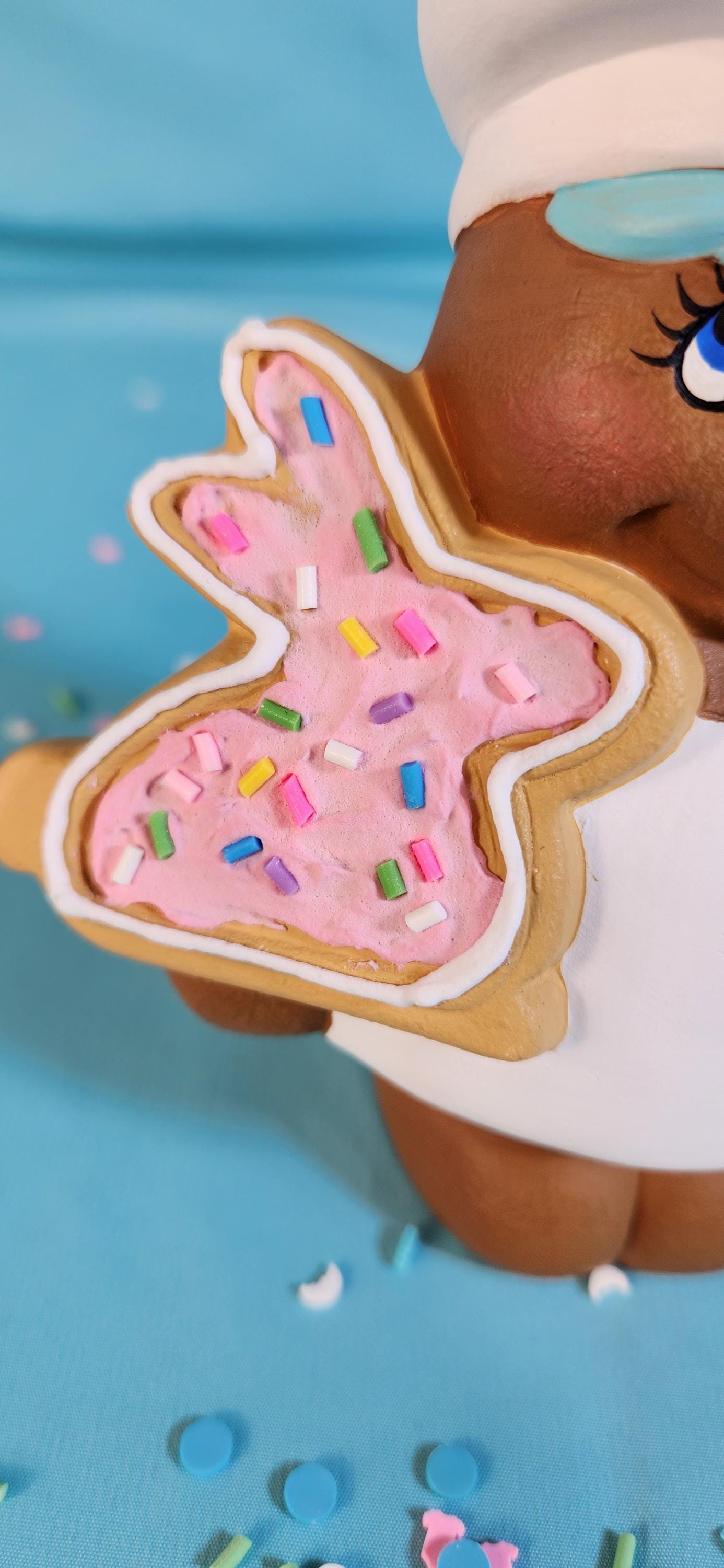 Easter Ceramic Gingerbread Baker Figurine: Festive Cookie Chef with Bunny & Carrot Decoration