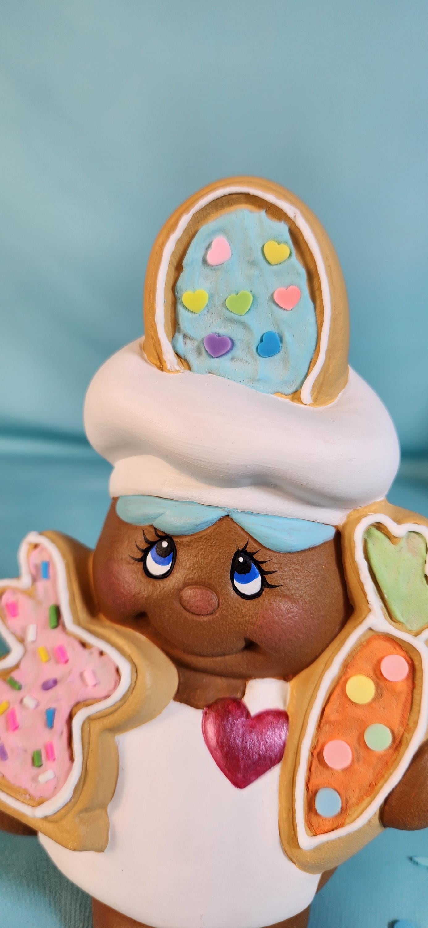 Easter Ceramic Gingerbread Baker Figurine: Festive Cookie Chef with Bunny & Carrot Decoration