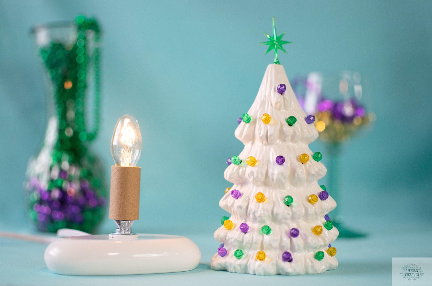 Mardis Gras Tree Light | Vintage Ceramic Tree | Heirloom Home Decor