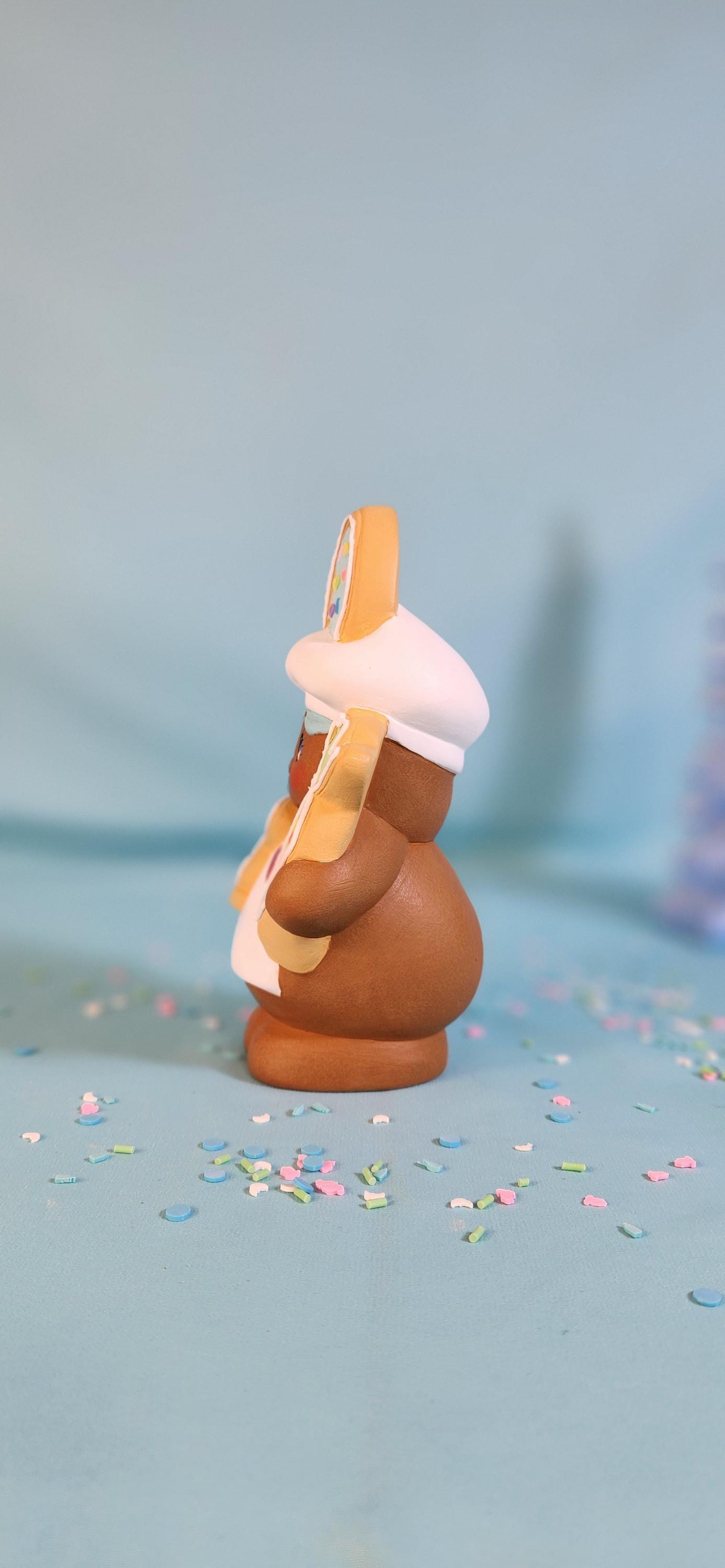 Easter Ceramic Gingerbread Baker Figurine: Festive Cookie Chef with Bunny & Carrot Decoration