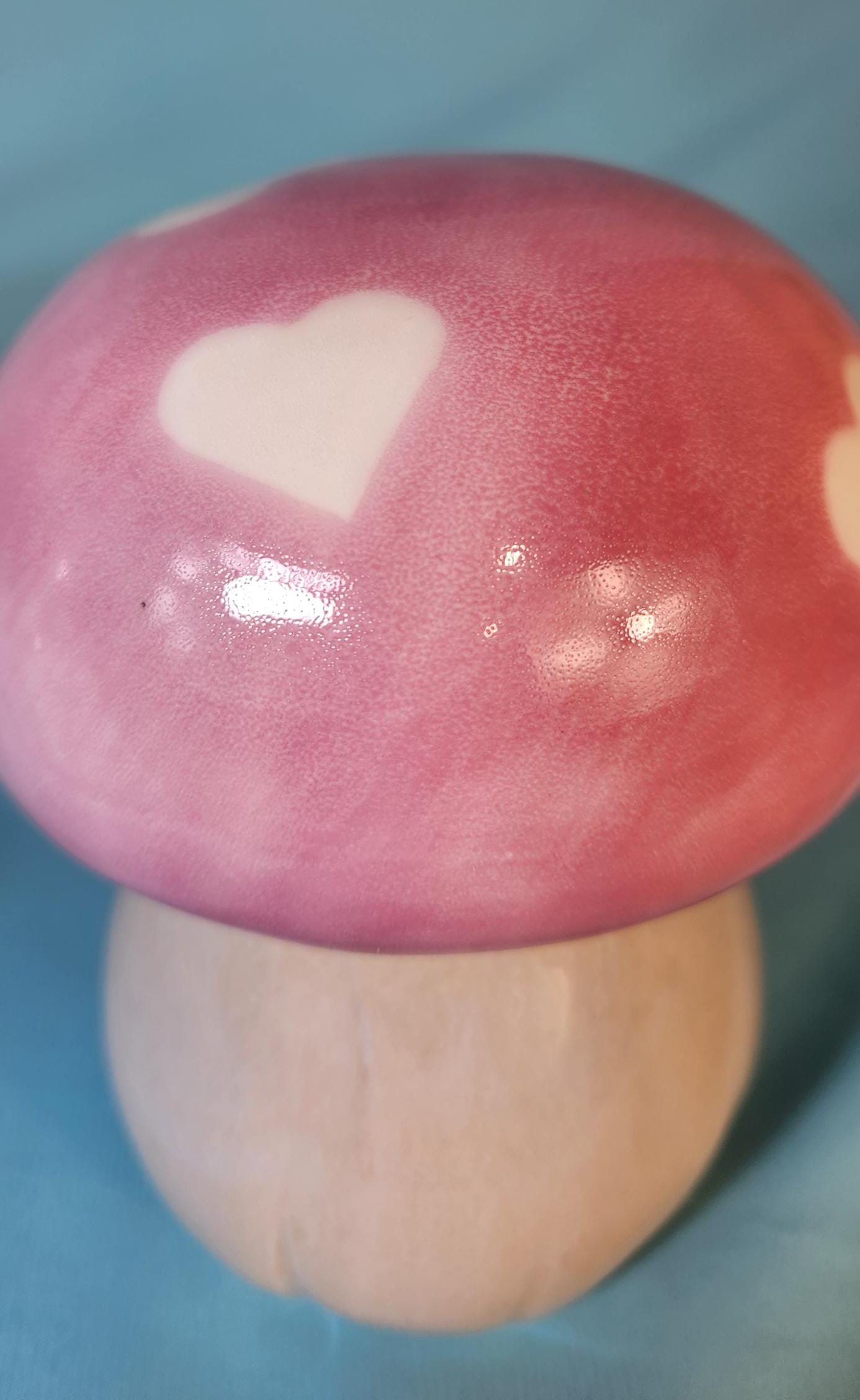 Handcrafted Pink Ceramic Mushroom Sculptures: Heart-Dotted Garden Decor & Whimsical Trippy Art