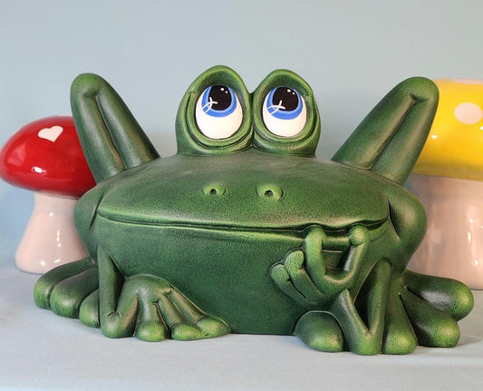 Oversized Ceramic Frog Statue: Large Thinking Frog for Garden Decor, Patio Sculpture & Home Accent - Teresa's Ceramics