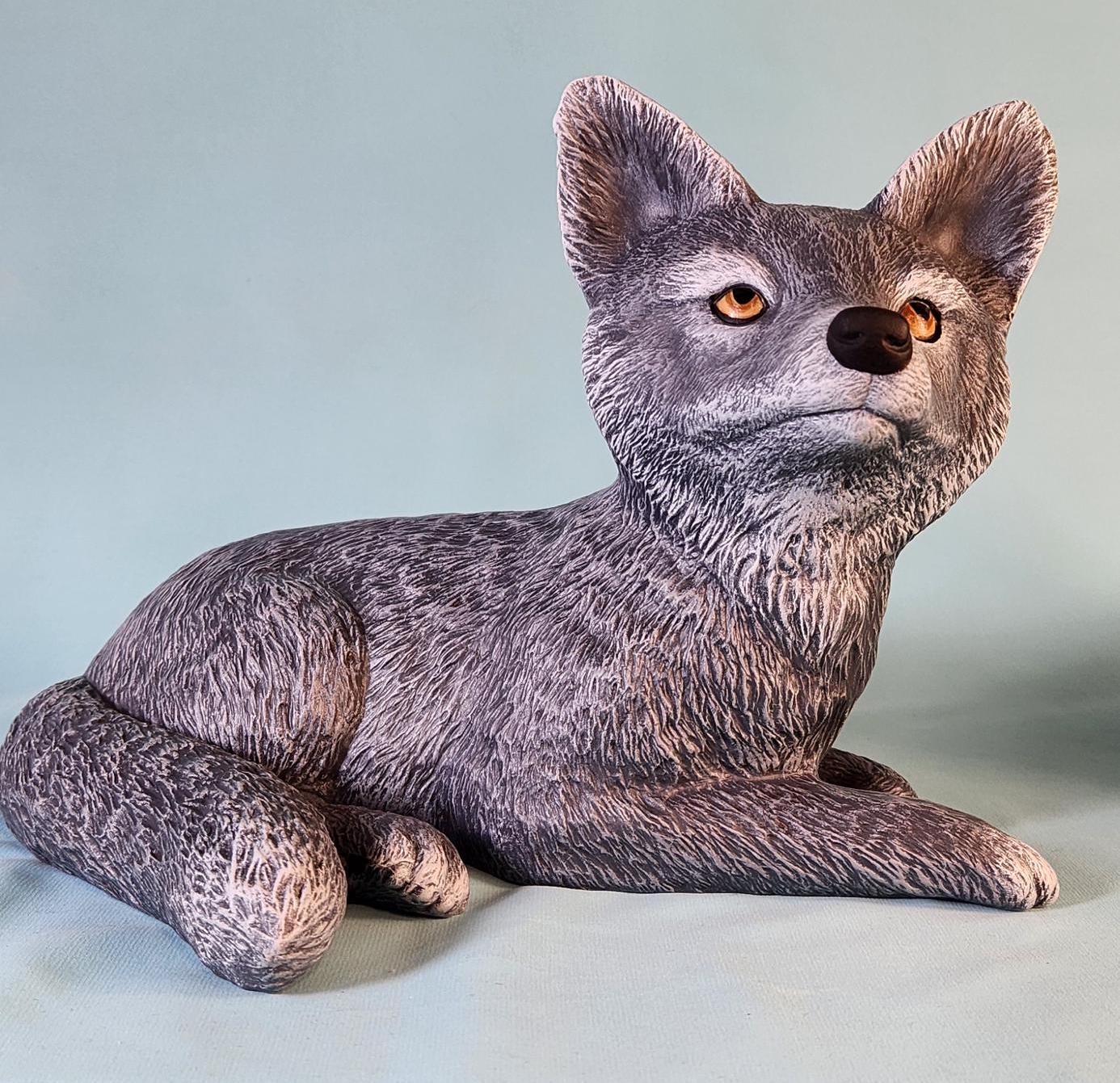 Lifelike Gray Woodland Fox Pair Sculpture - Handcrafted Forest Animal Figurines for Home Decor