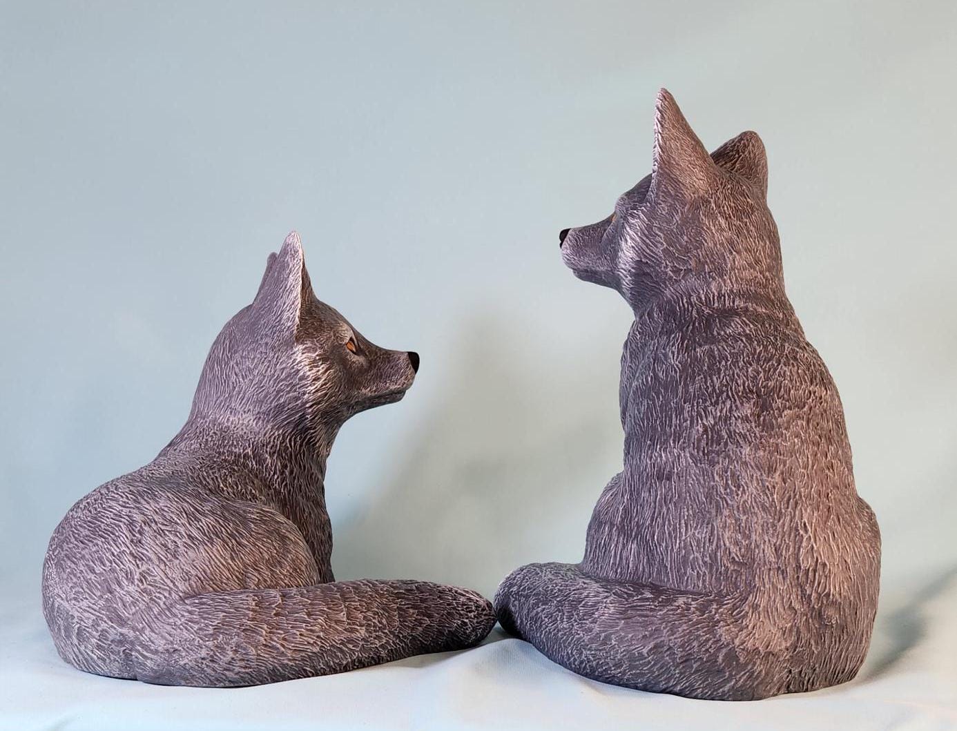Lifelike Gray Woodland Fox Pair Sculpture - Handcrafted Forest Animal Figurines for Home Decor