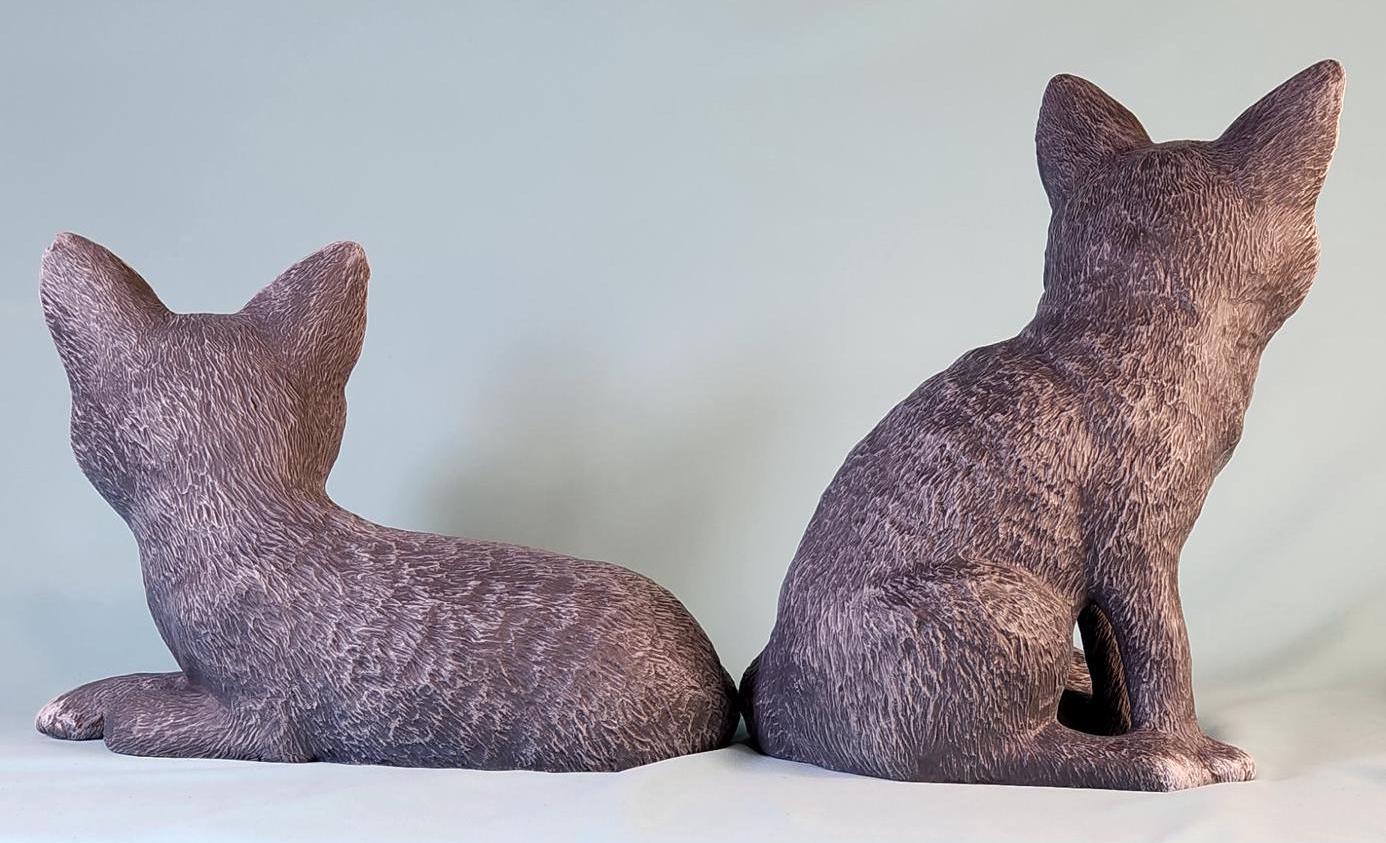 Lifelike Gray Woodland Fox Pair Sculpture - Handcrafted Forest Animal Figurines for Home Decor