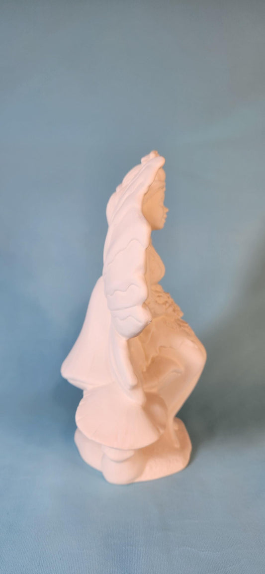 Whimsical Unpainted Fairy Mushroom Statue - DIY Garden Sculpture, Miniature Figurine for Patio Decor