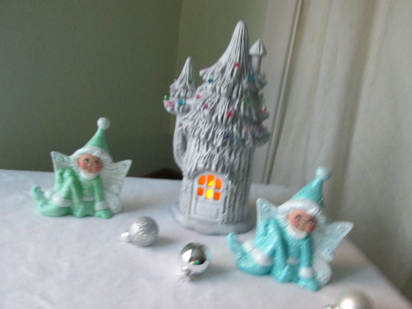 Enchanting Ceramic Fairy Garden House: Lighted Winter Cottage for Miniature Village & Christmas Decor