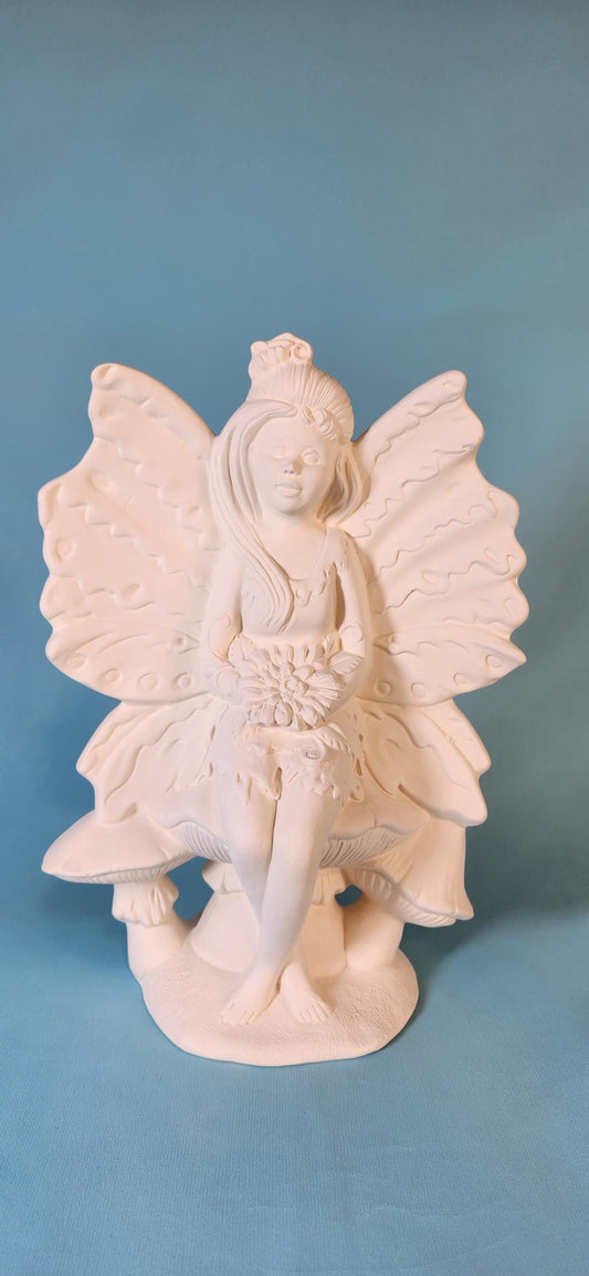 Whimsical Unpainted Fairy Mushroom Statue - DIY Garden Sculpture, Miniature Figurine for Patio Decor