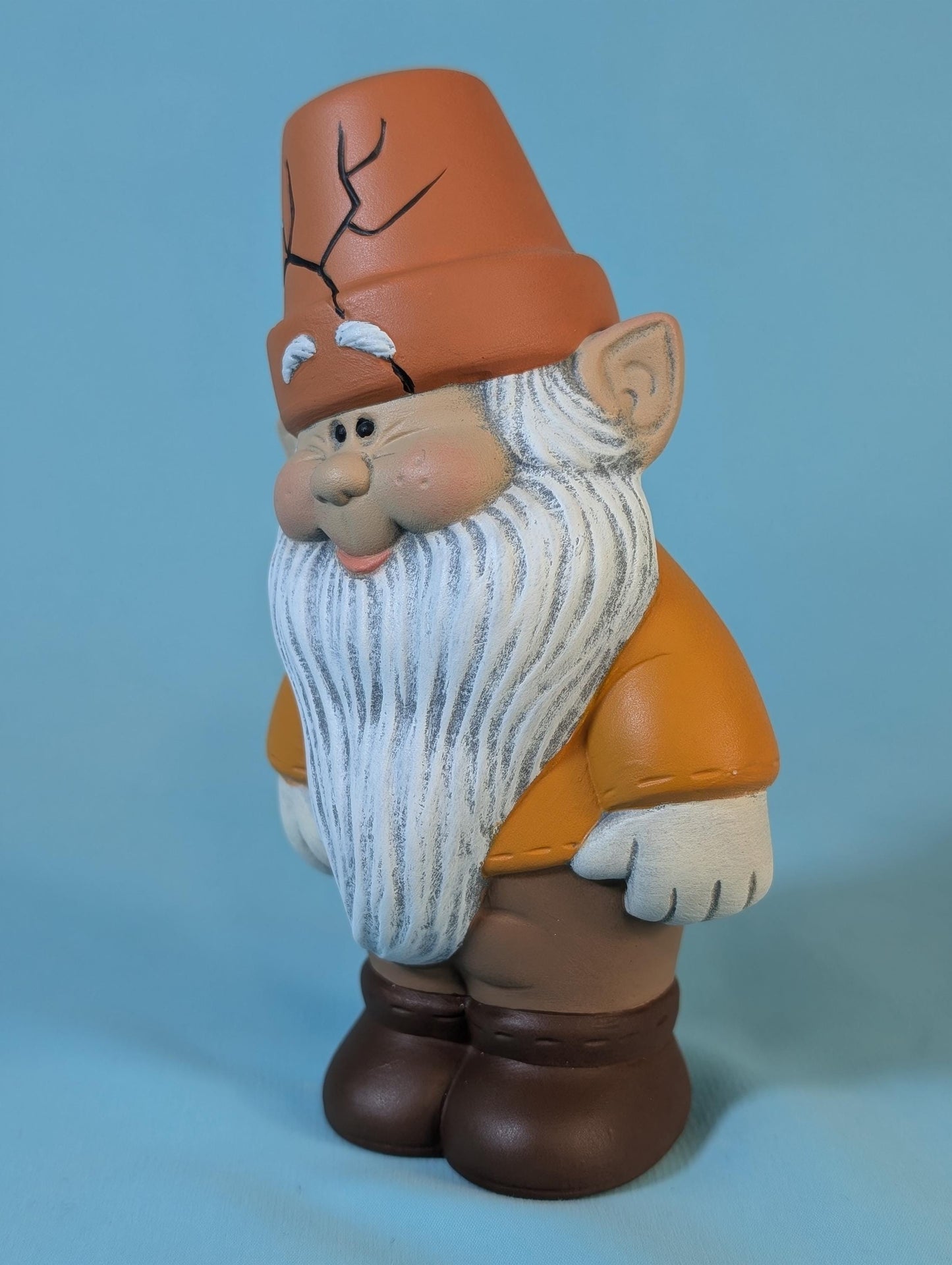 Ceramic Garden Gnome statue, cute gnome with a flower pot hat, yard art garden gnome