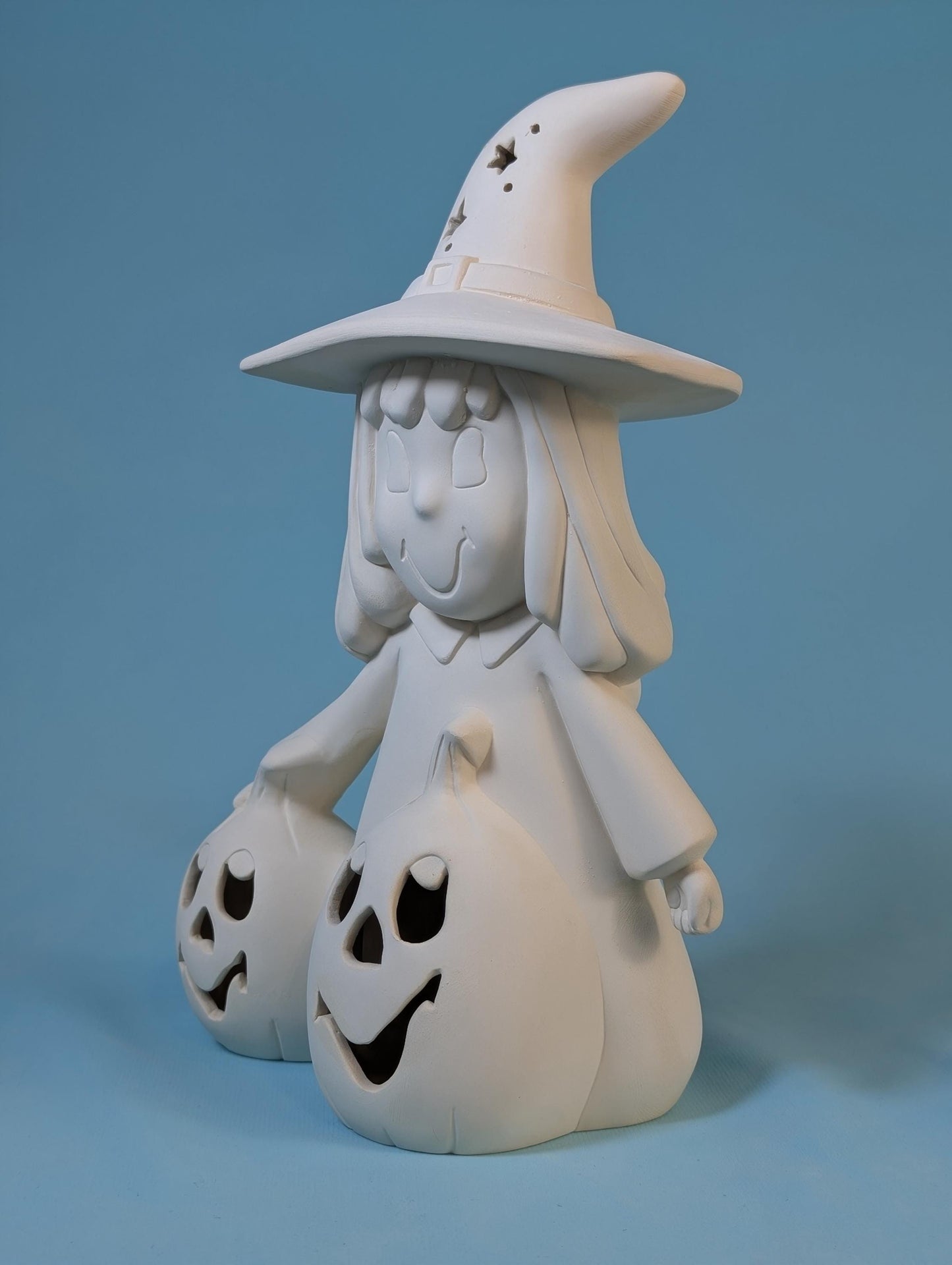 Ceramic Bisque Pumpkin Witch Girl: Unpainted Halloween Craft Project for Spooky DIY Decoration