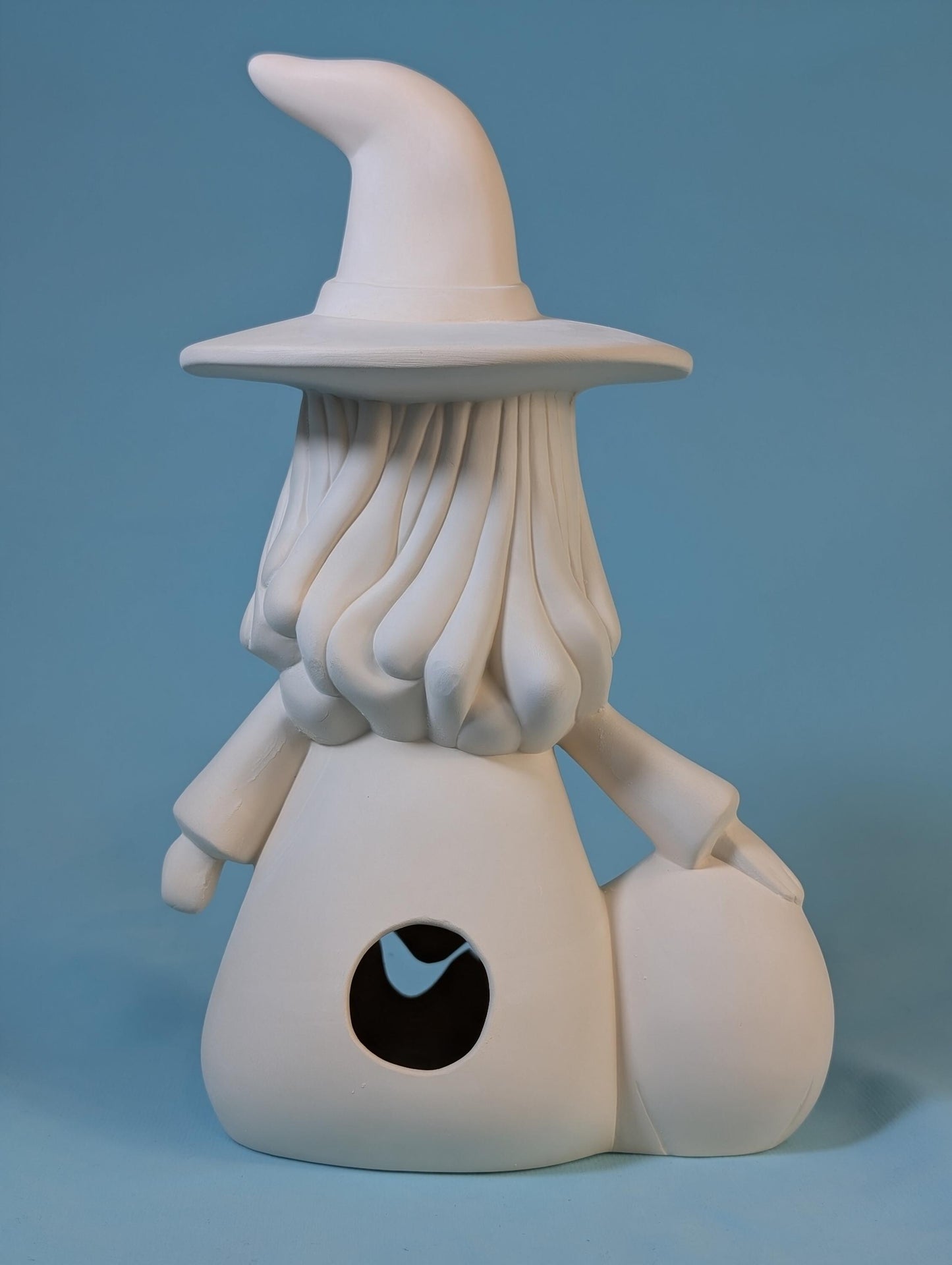 Ceramic Bisque Pumpkin Witch Girl: Unpainted Halloween Craft Project for Spooky DIY Decoration