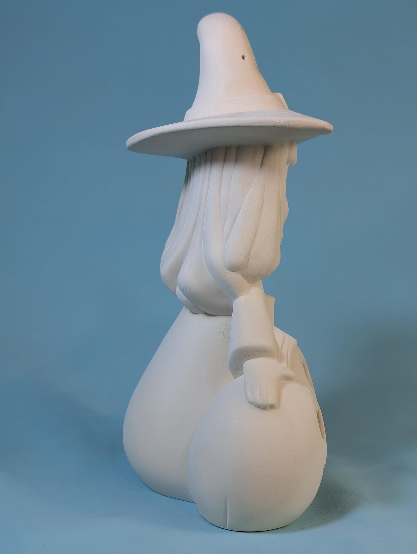 Ceramic Bisque Pumpkin Witch Girl: Unpainted Halloween Craft Project for Spooky DIY Decoration