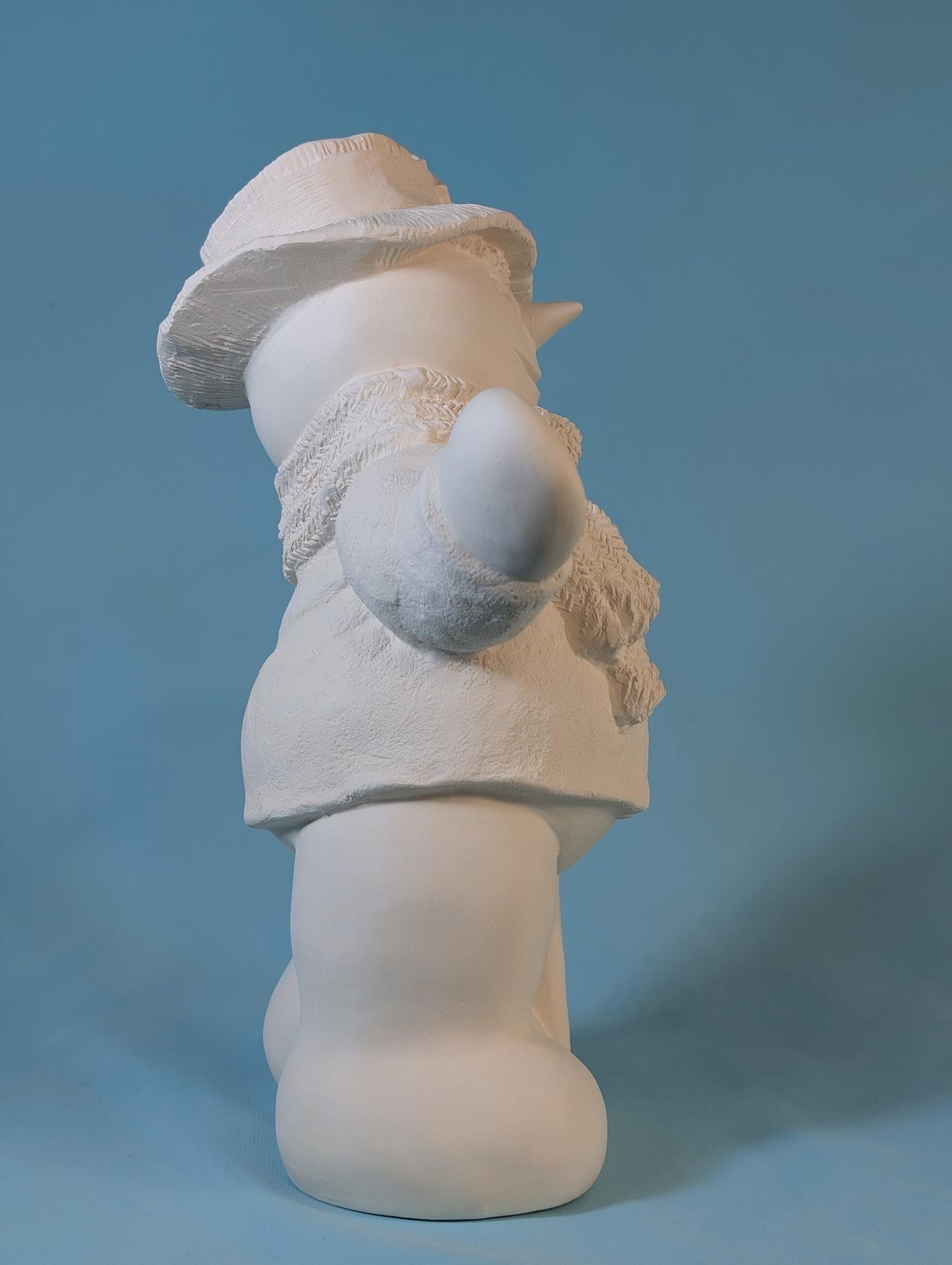 Charming Unfinished Snowman Figurine with Broom - Intricate Winter Decor Craft Project