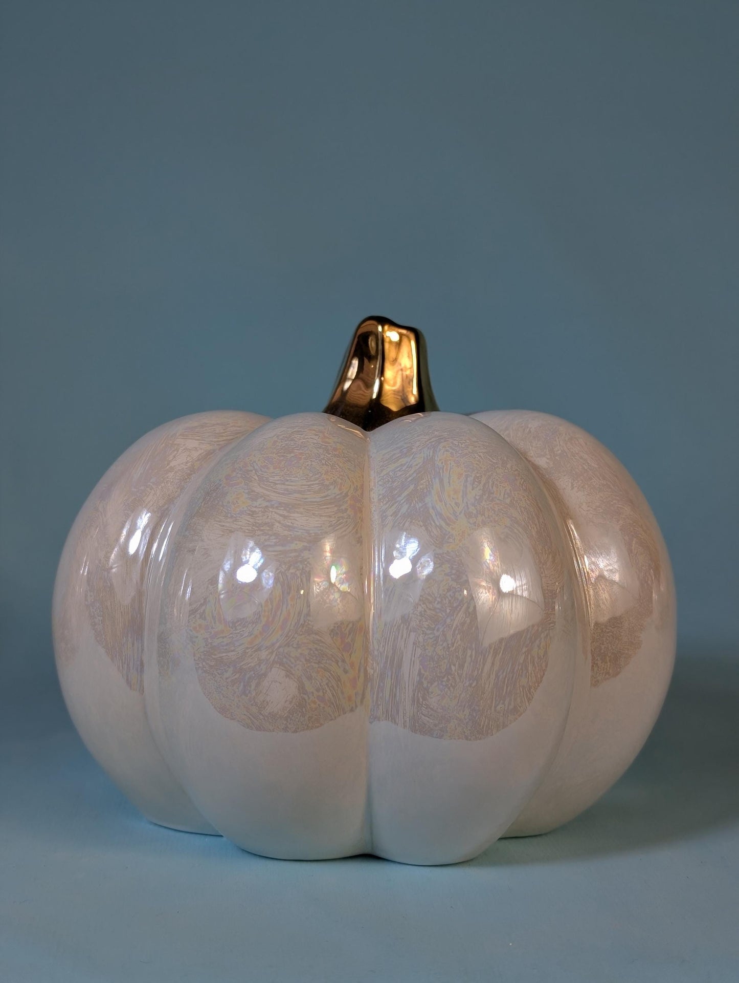 Iridescent Ceramic Pumpkins: Gilded Mother-of-Pearl Glazed Autumn Decor