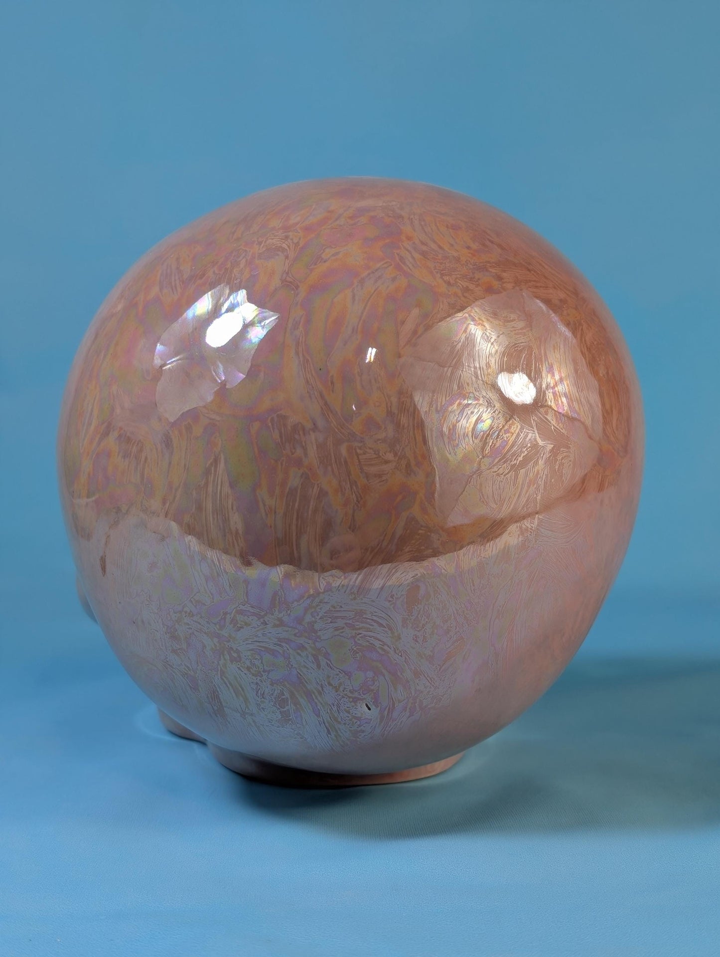 Iridescent Pink Glazed Crystal Skull - Smiling Mother of Pearl Ceramic Summerween Decoration
