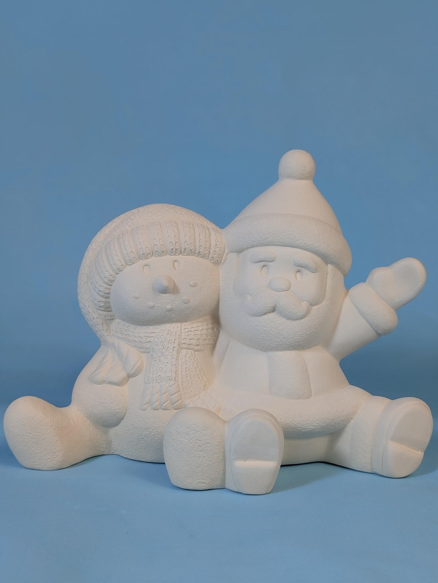 DIY Paintable Ceramic Santa & Snowman Duo: Holiday Christmas Decor, Customizable Winter Craft Project