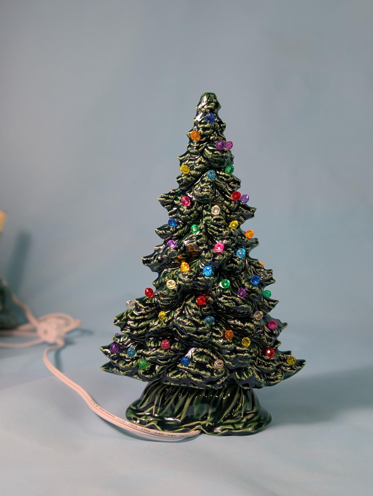 9.75 inch Tampa Bay Ceramic Christmas Tree - Multicolor Lights Low Profile Bluegrass Holiday Decoration