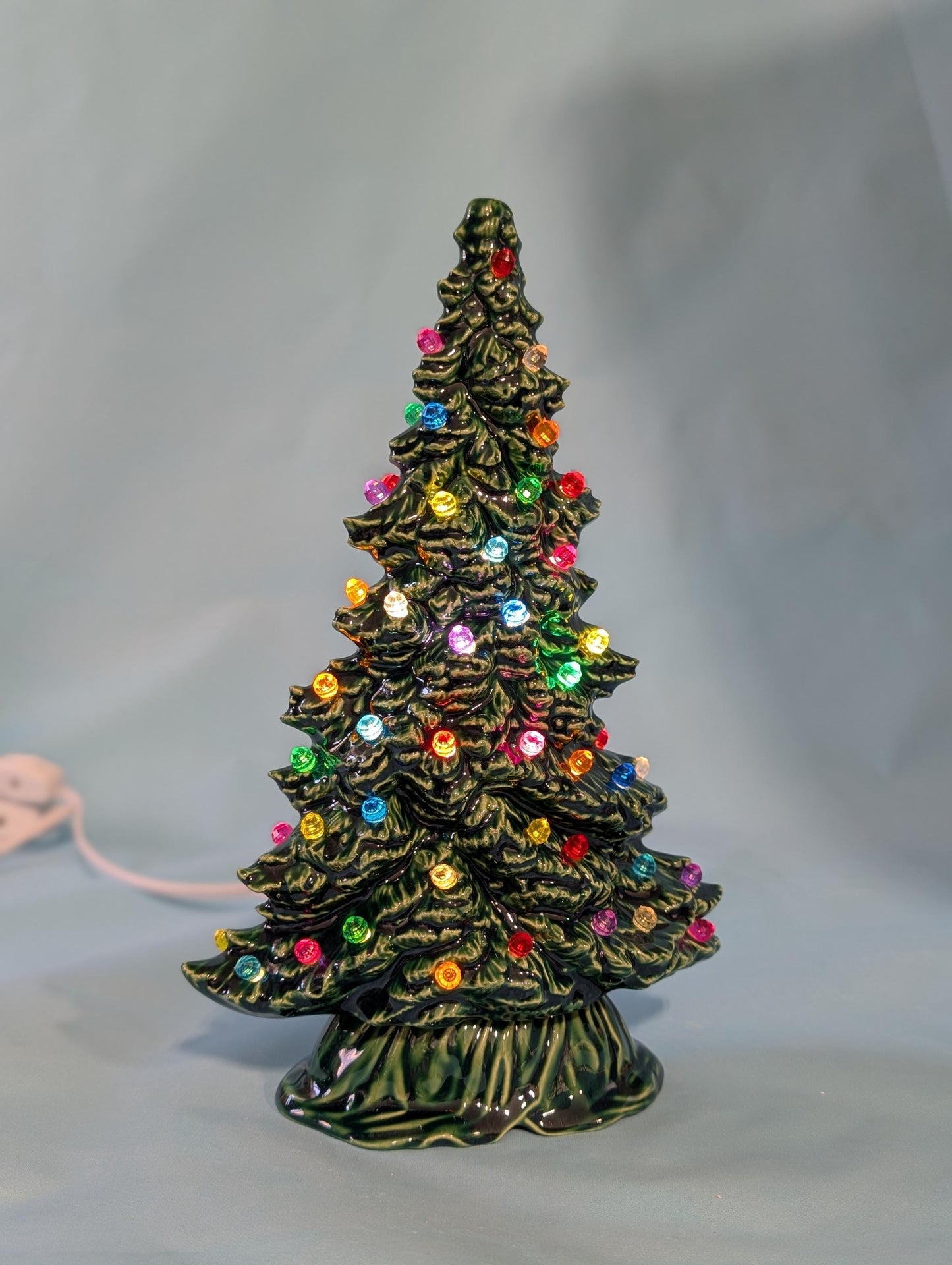 9.75 inch Tampa Bay Ceramic Christmas Tree - Multicolor Lights Low Profile Bluegrass Holiday Decoration