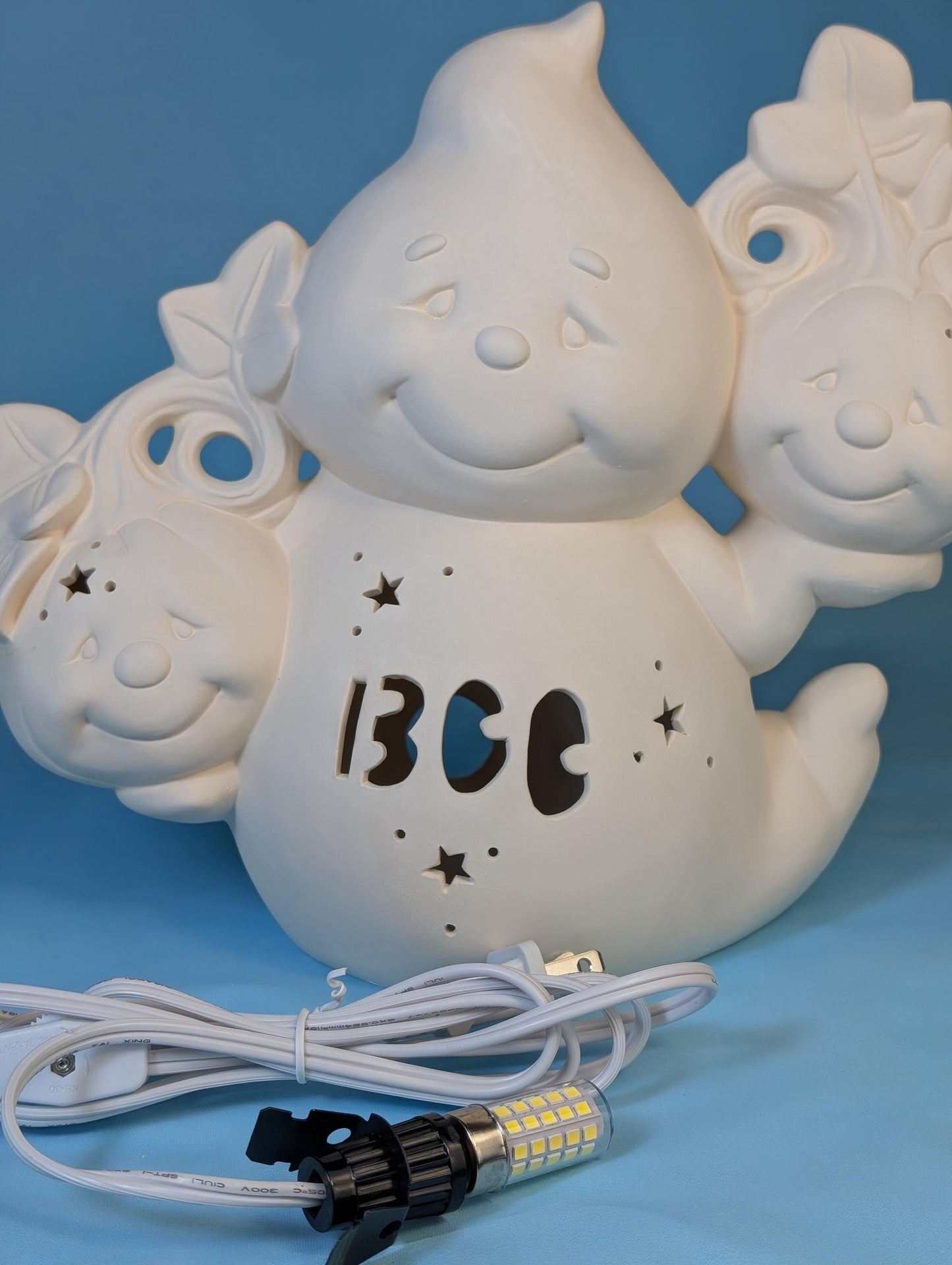 Illuminated Unpainted Halloween Ghost Pumpkin Decoration - DIY Craft Project - Spooky Decor | READY To SHIP