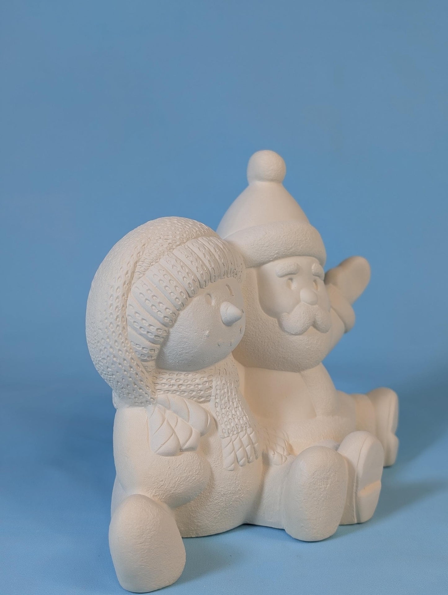 DIY Paintable Ceramic Santa & Snowman Duo: Holiday Christmas Decor, Customizable Winter Craft Project