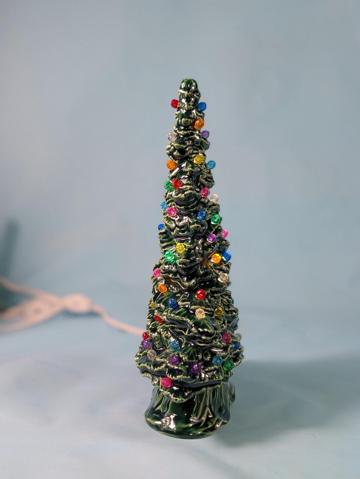 9.75 inch Tampa Bay Ceramic Christmas Tree - Multicolor Lights Low Profile Bluegrass Holiday Decoration