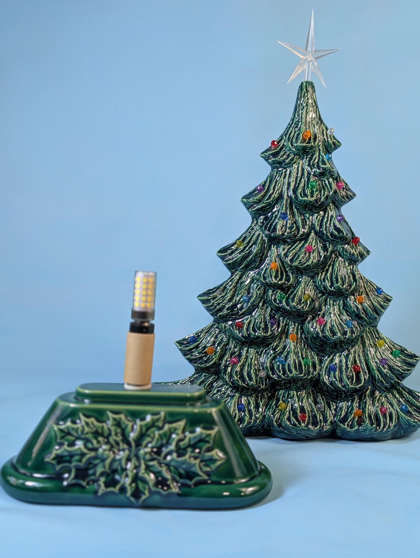 Rare 16-inch Thin Profile Nowell Ceramic Christmas Tree - Vintage Holiday Decoration