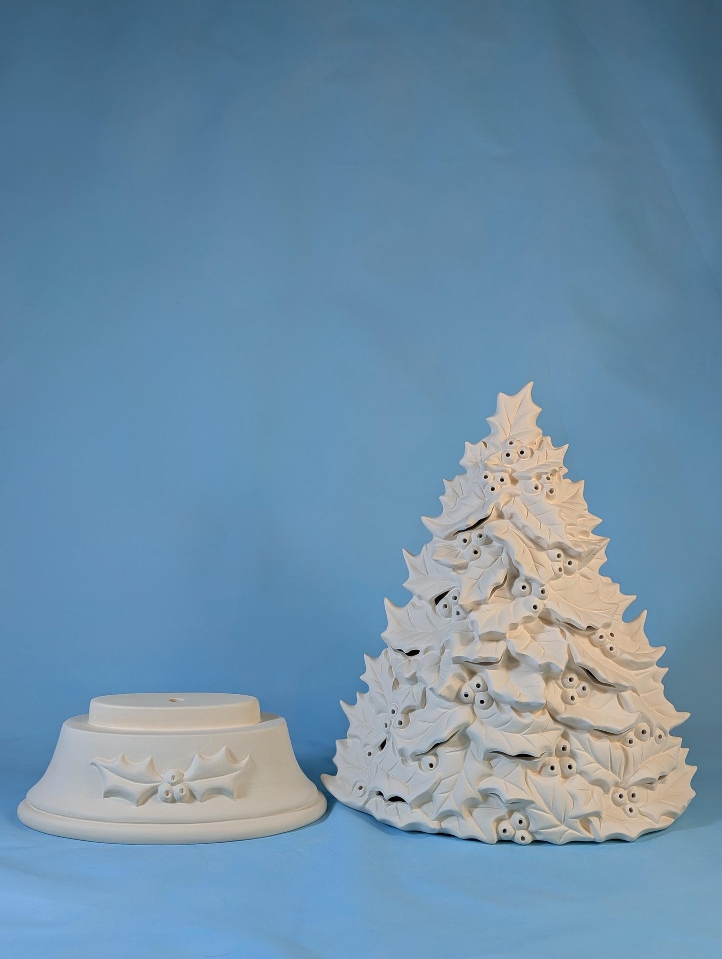 Unfinished Ceramic Holly Tree Bisque for DIY Holiday Crafts - 16.5 Inch Tall Clay Magic