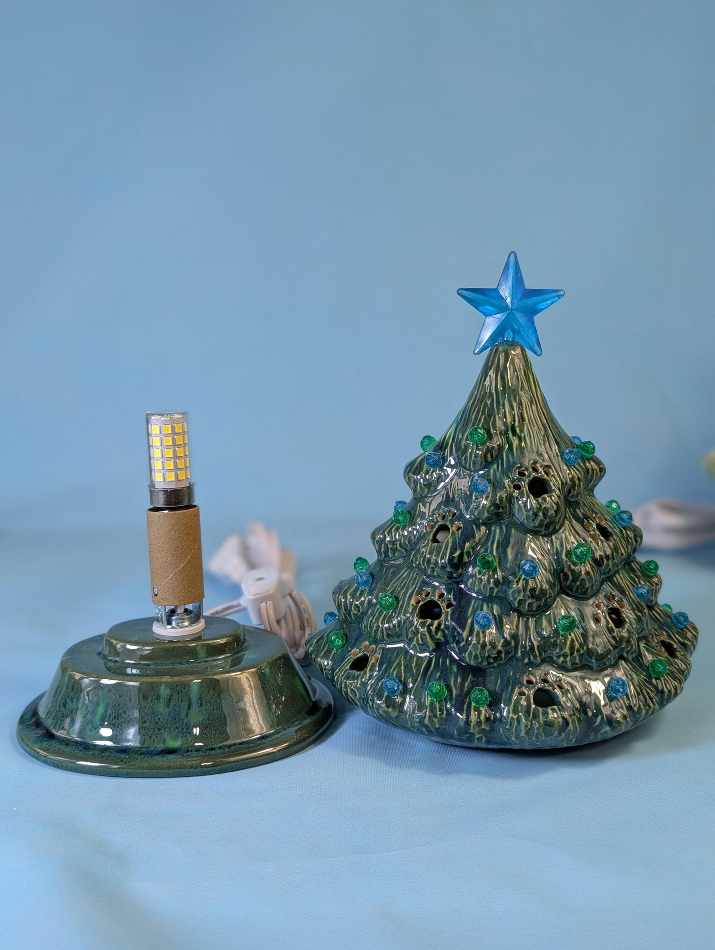 Festive Crystal Glazed Puppy Dog Trees - Holiday Ceramic Decorations Winter Display