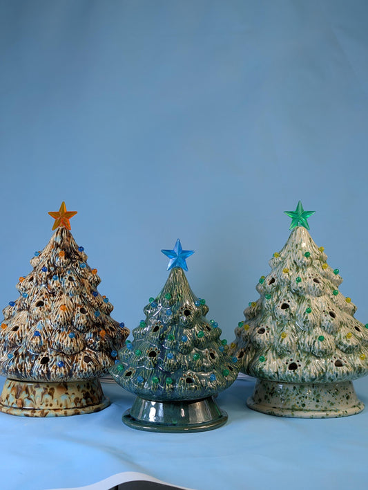 Festive Crystal Glazed Puppy Dog Trees - Holiday Ceramic Decorations Winter Display