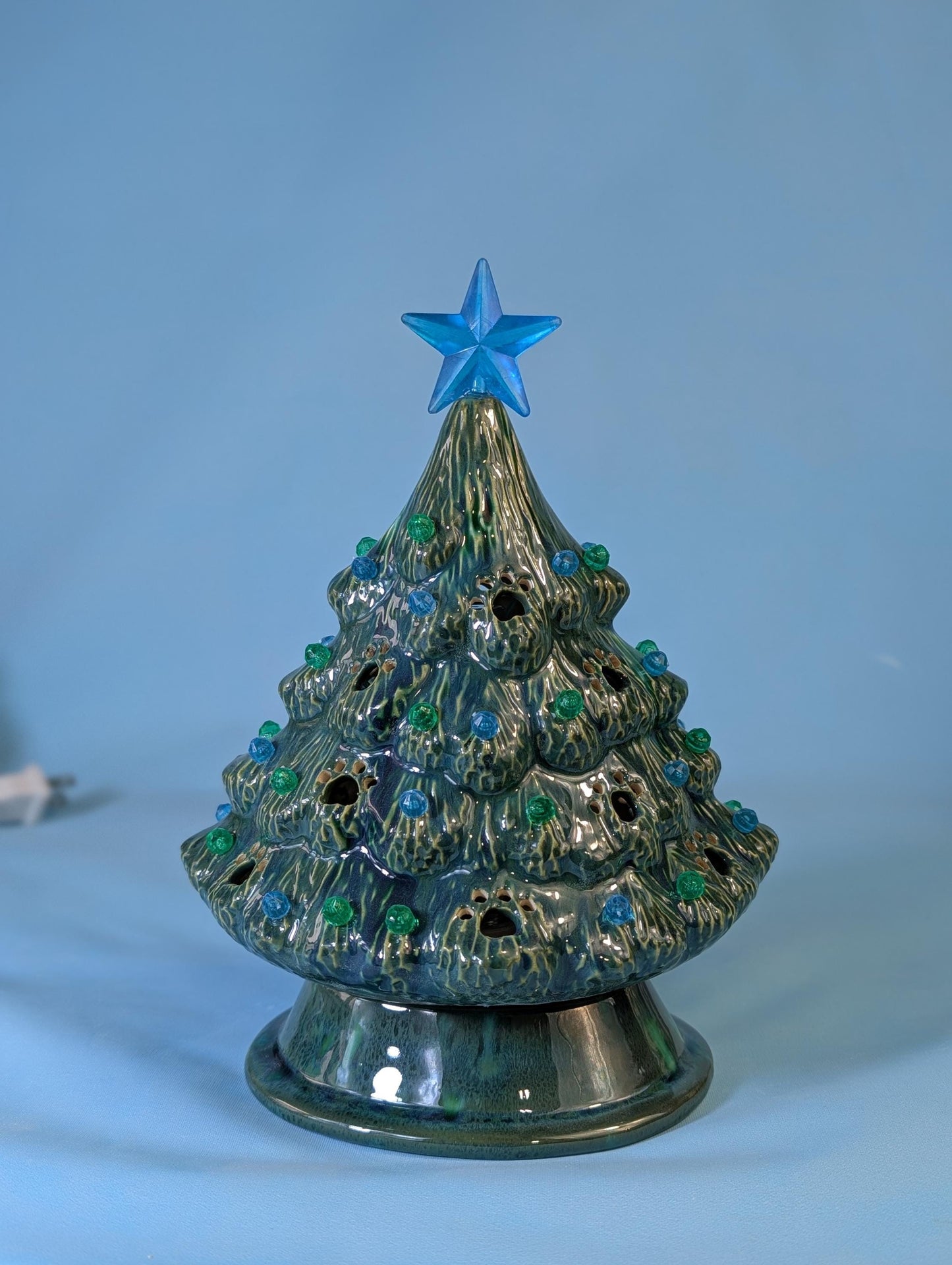 Festive Crystal Glazed Puppy Dog Trees - Holiday Ceramic Decorations Winter Display