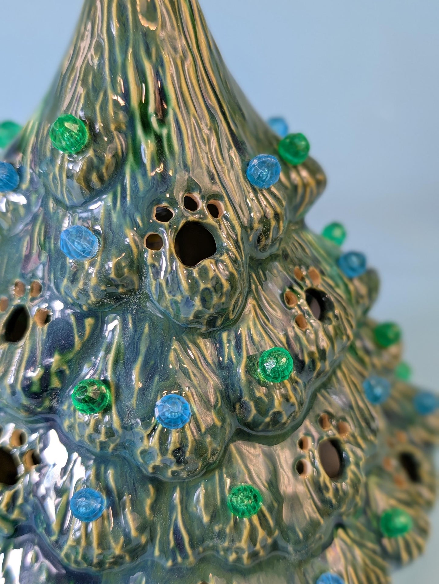 Festive Crystal Glazed Puppy Dog Trees - Holiday Ceramic Decorations Winter Display