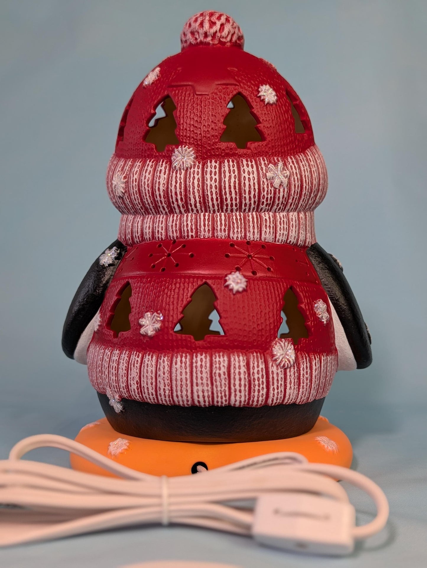 Ceramic Penguin - Lighted Penguin - Penguin night light in Blue sweater - Gift for Mom - Winter Decor - Penguin centerpiece - Cute Penguin - Teresa's Ceramics