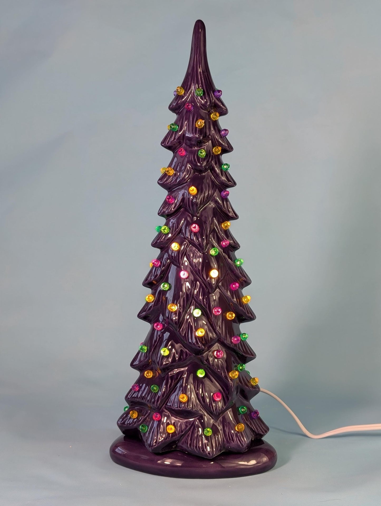 Mardis Gras Themed Ceramic Lighted Tree | Beautiful Wispy Style Pine | 3 Different Sizes