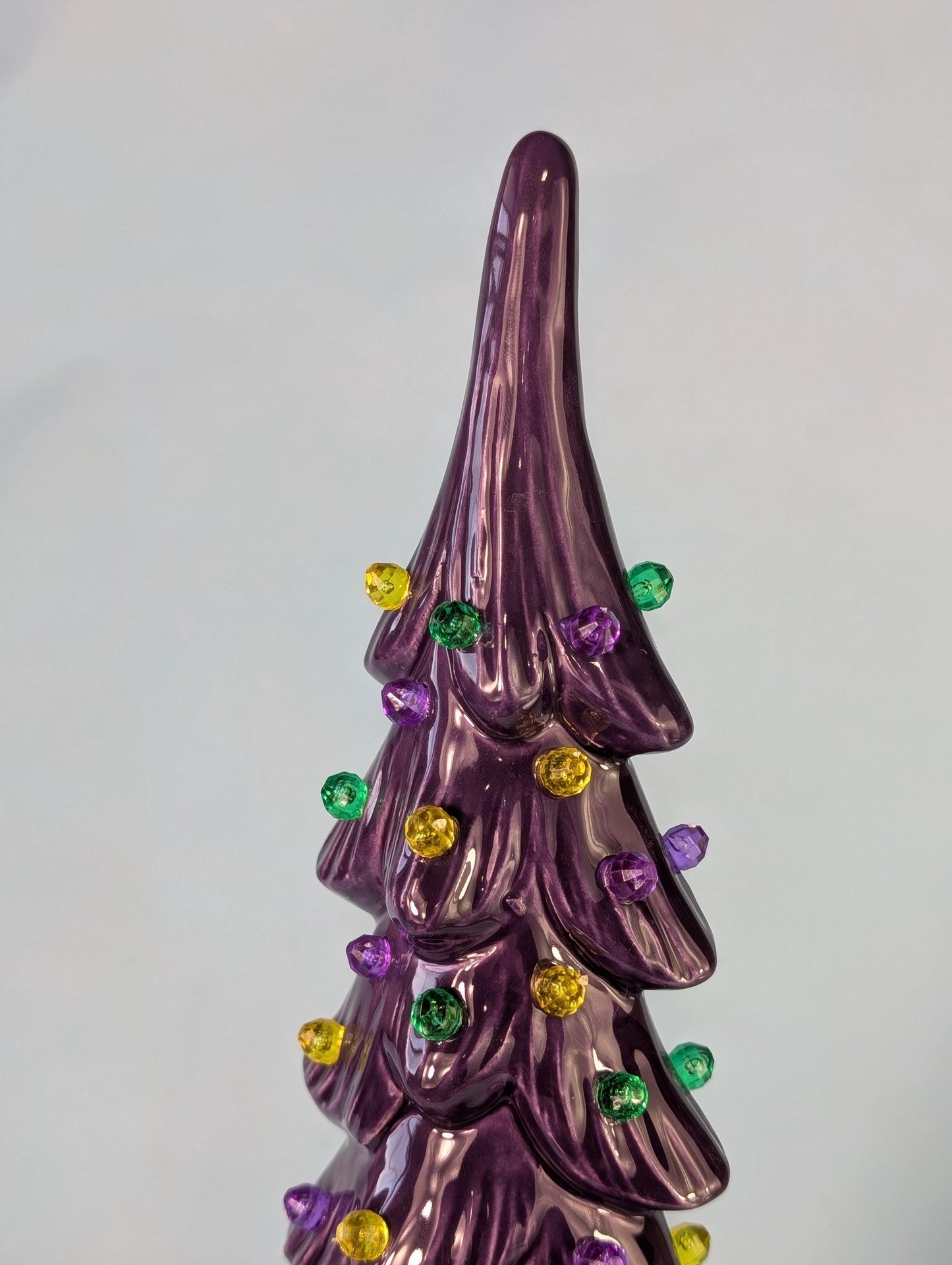 Mardis Gras Themed Ceramic Lighted Tree | Beautiful Wispy Style Pine | 3 Different Sizes