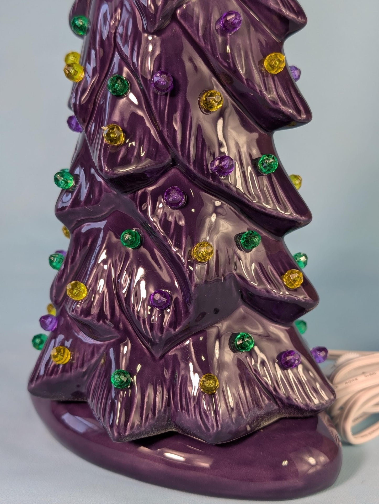 Mardis Gras Themed Ceramic Lighted Tree | Beautiful Wispy Style Pine | 3 Different Sizes