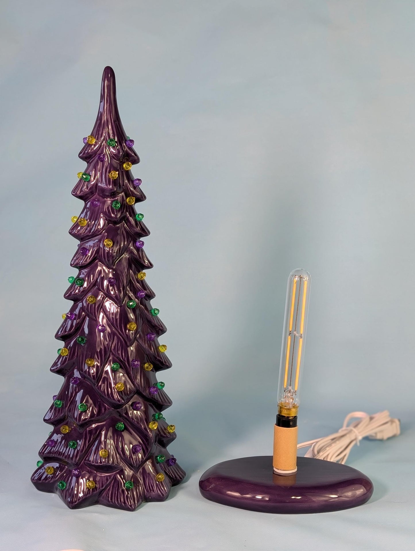 Mardis Gras Themed Ceramic Lighted Tree | Beautiful Wispy Style Pine | 3 Different Sizes
