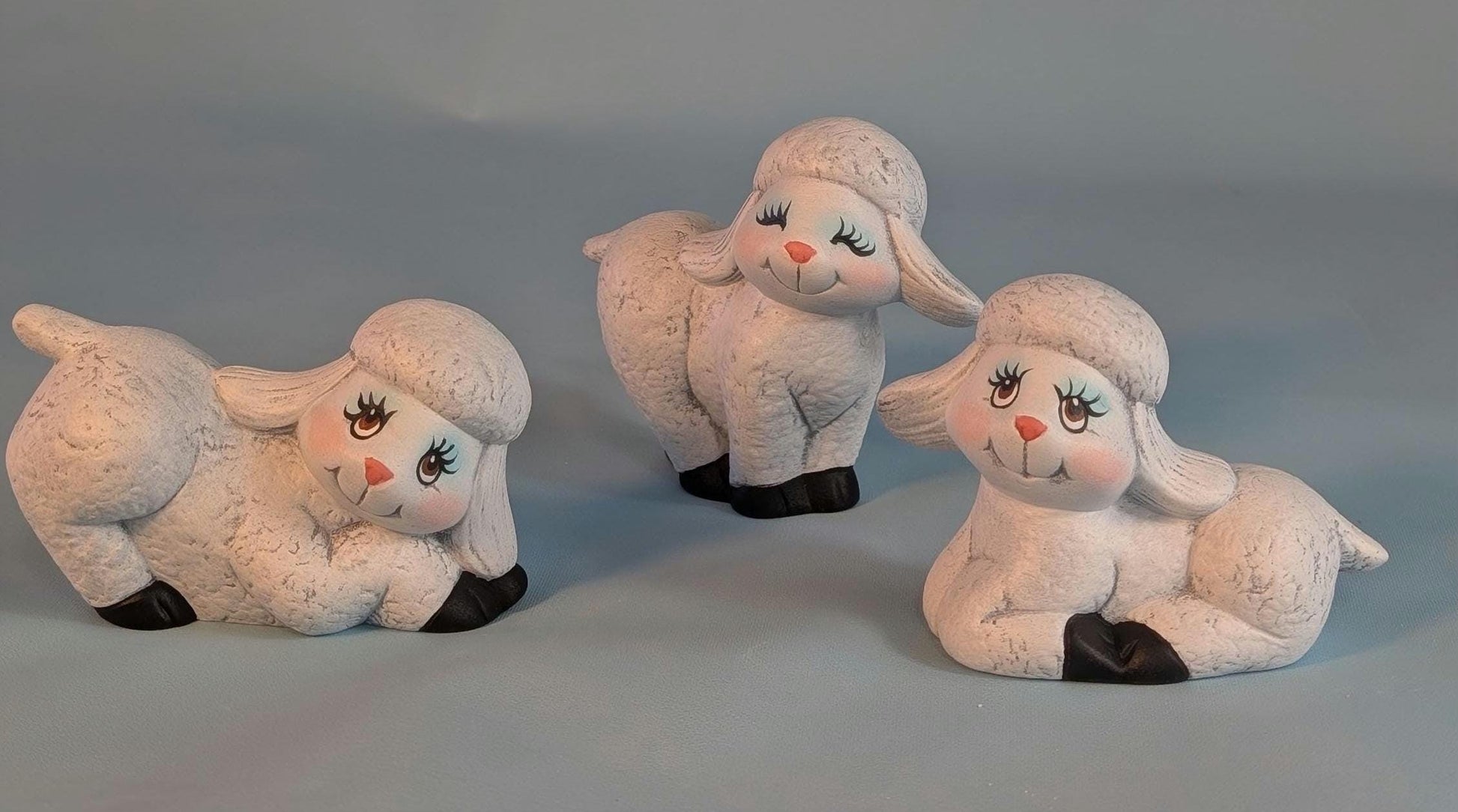 Ceramic Lambs - Set of 3  Spring lambs - baby sheep- cute little lamb-Easter lamb-sheep nic nac-Easter gift - Teresa's Ceramics