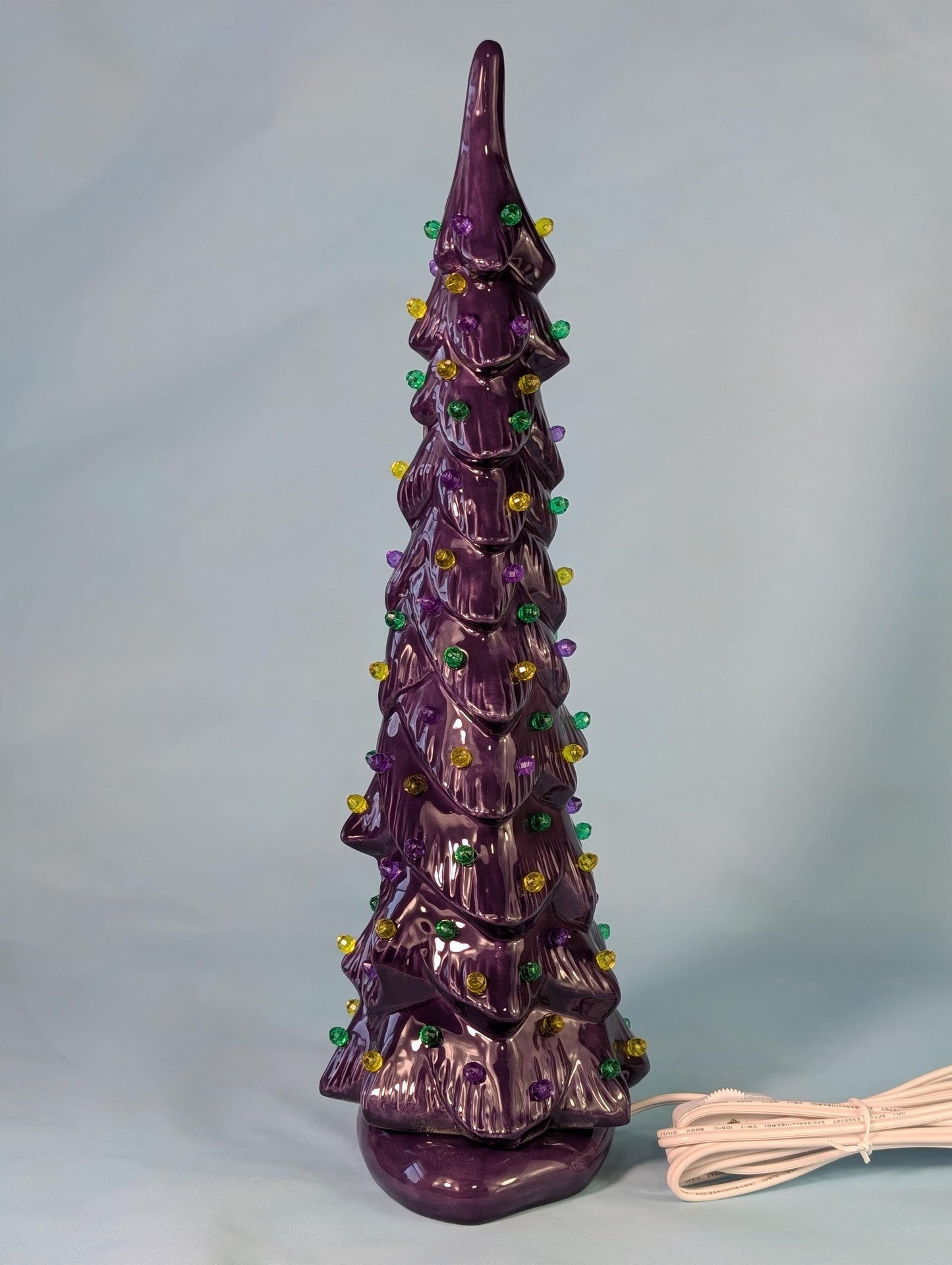 Mardis Gras Themed Ceramic Lighted Tree | Beautiful Wispy Style Pine | 3 Different Sizes