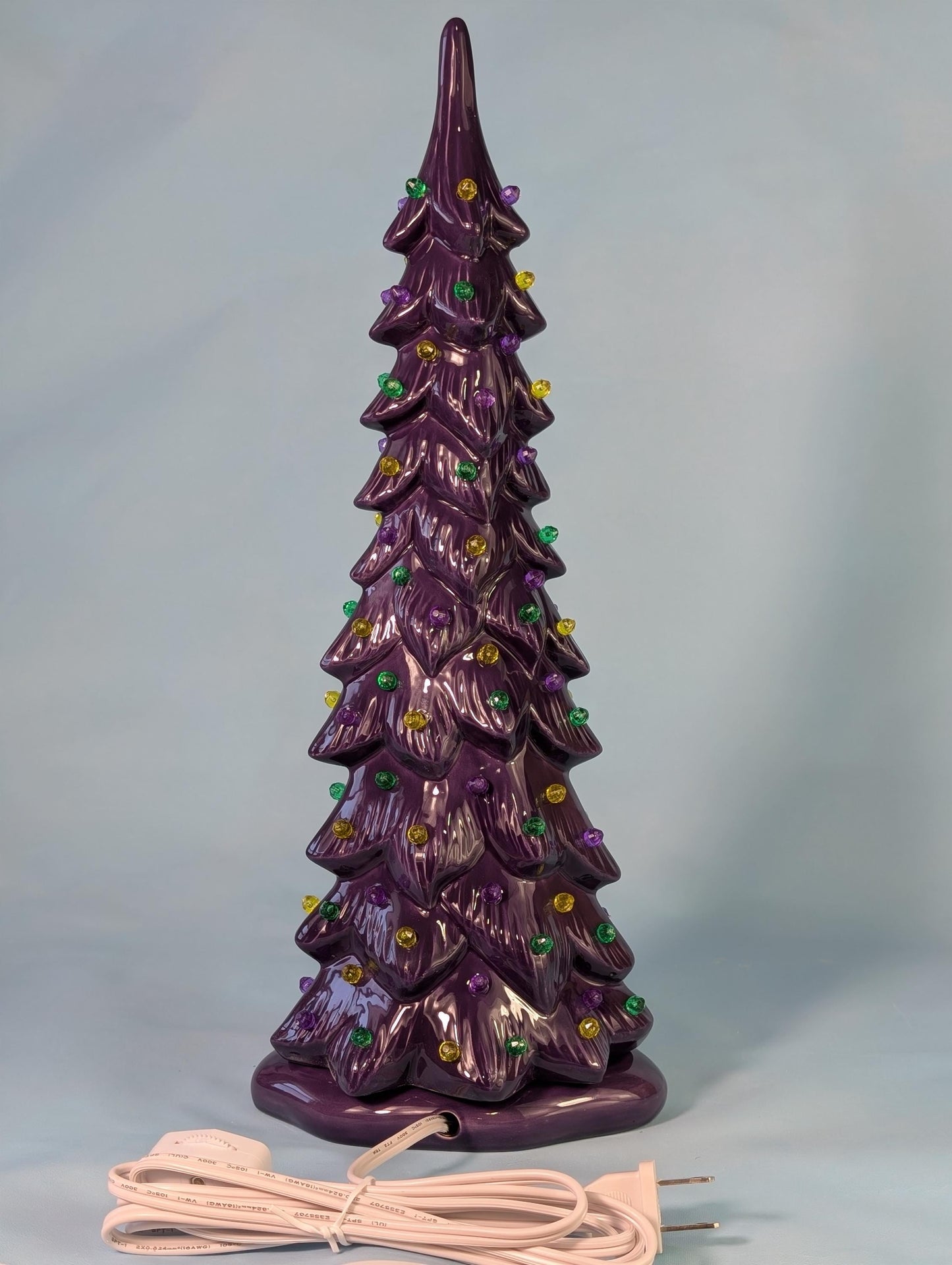 Mardis Gras Themed Ceramic Lighted Tree | Beautiful Wispy Style Pine | 3 Different Sizes