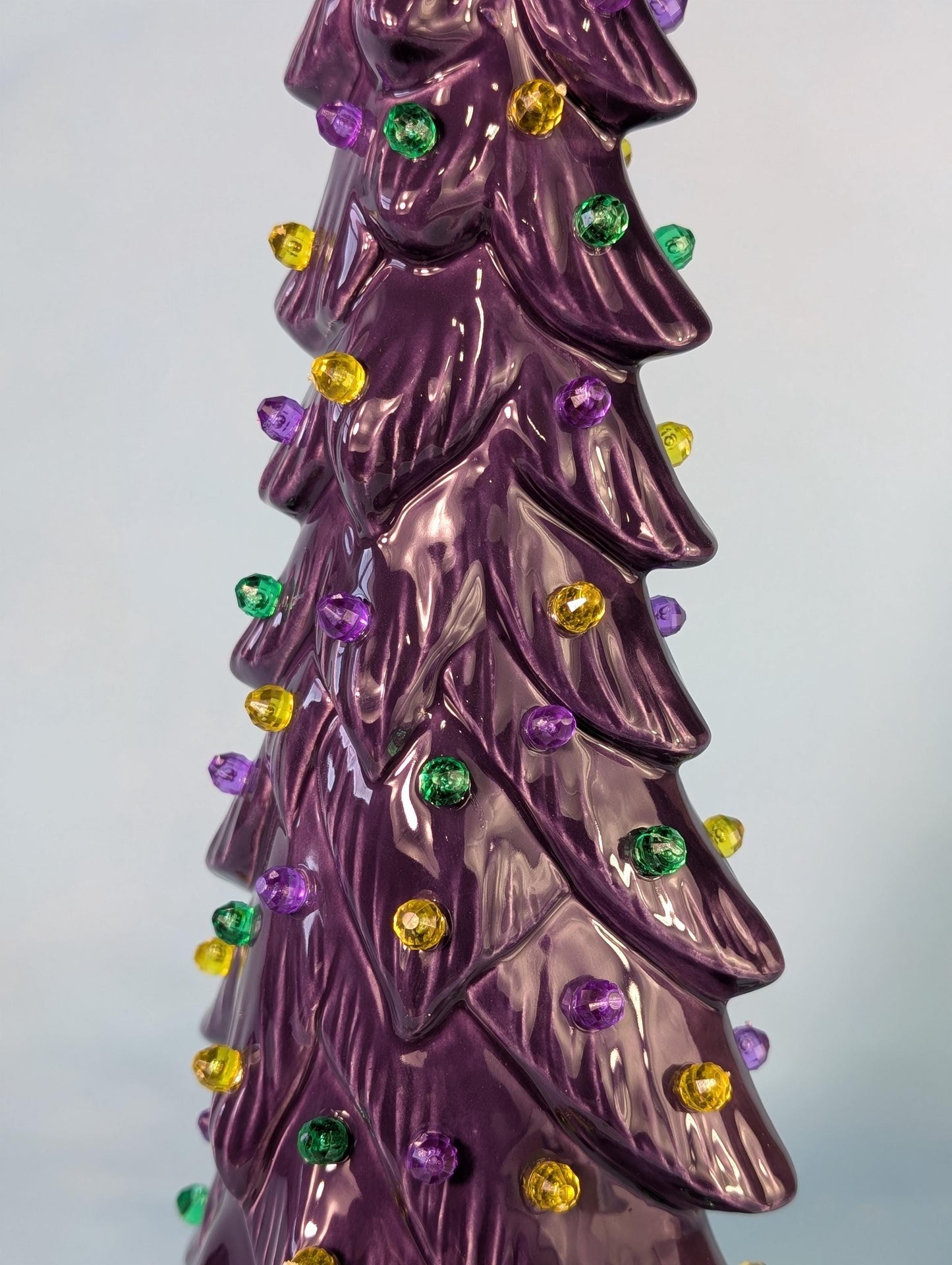 Mardis Gras Themed Ceramic Lighted Tree | Beautiful Wispy Style Pine | 3 Different Sizes