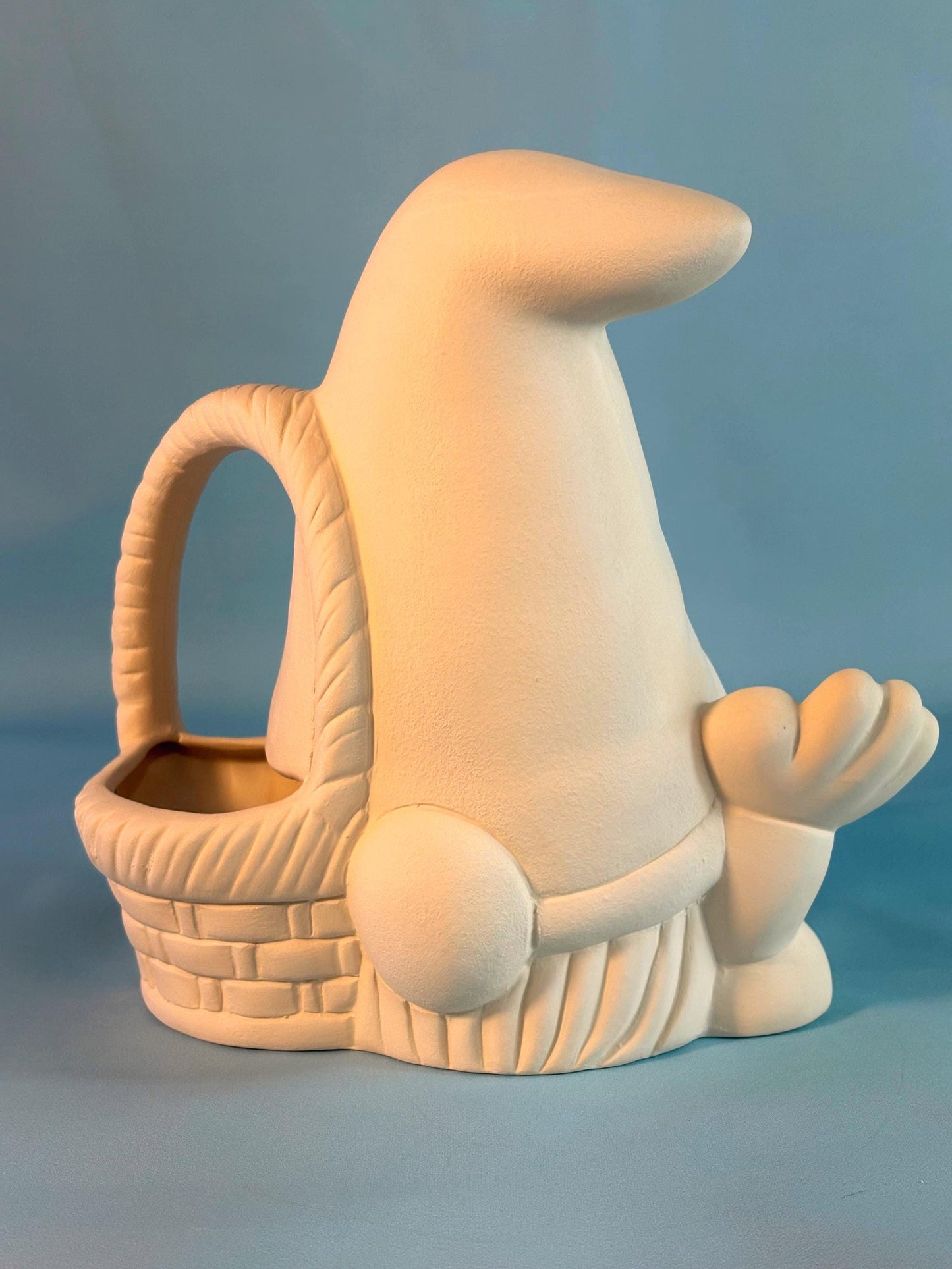 Ceramic bunny gnome with Easter Basket - Bisque - Ready to Paint gnome - Fun easy project